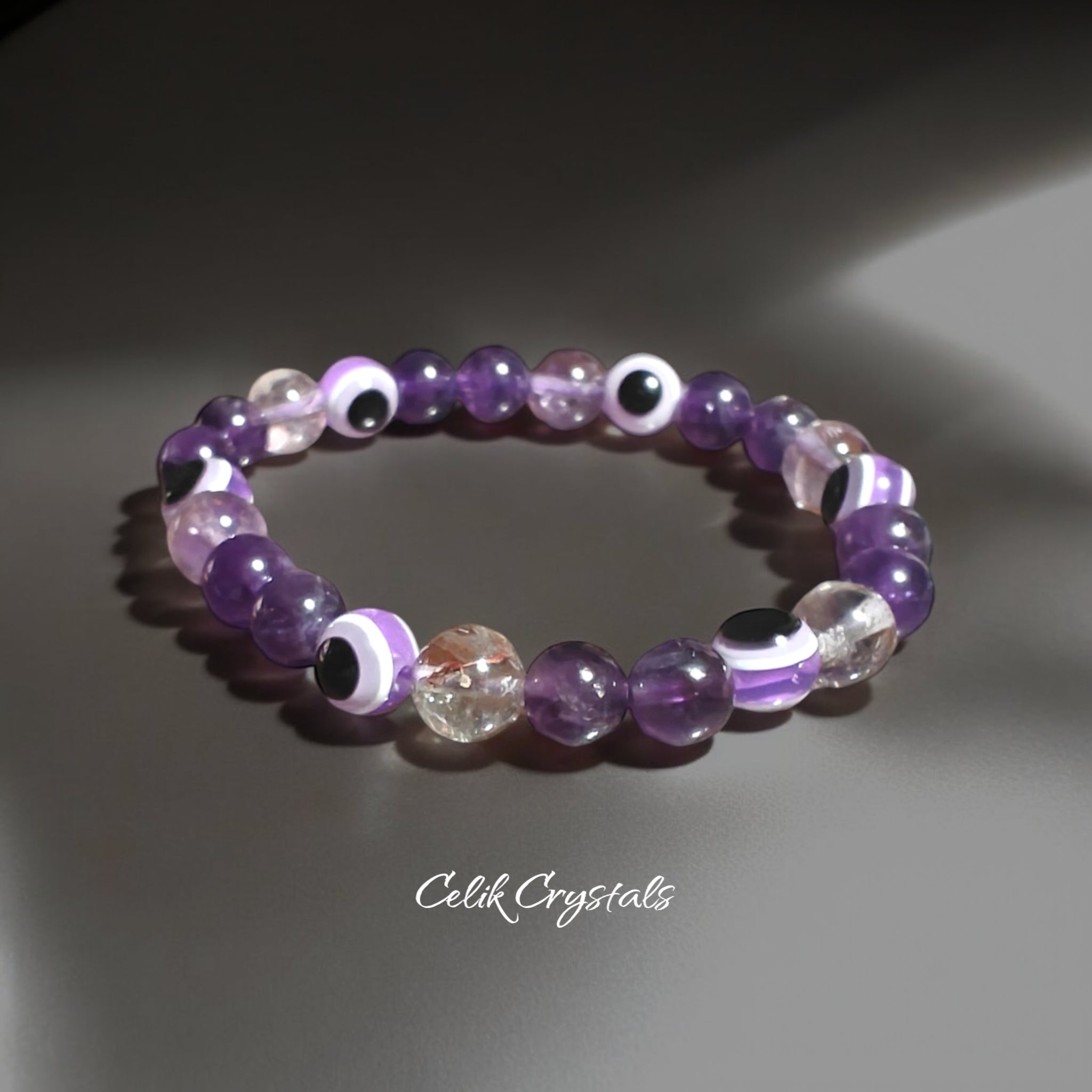 Evil Eye and Amethyst Bracelet Stretches 