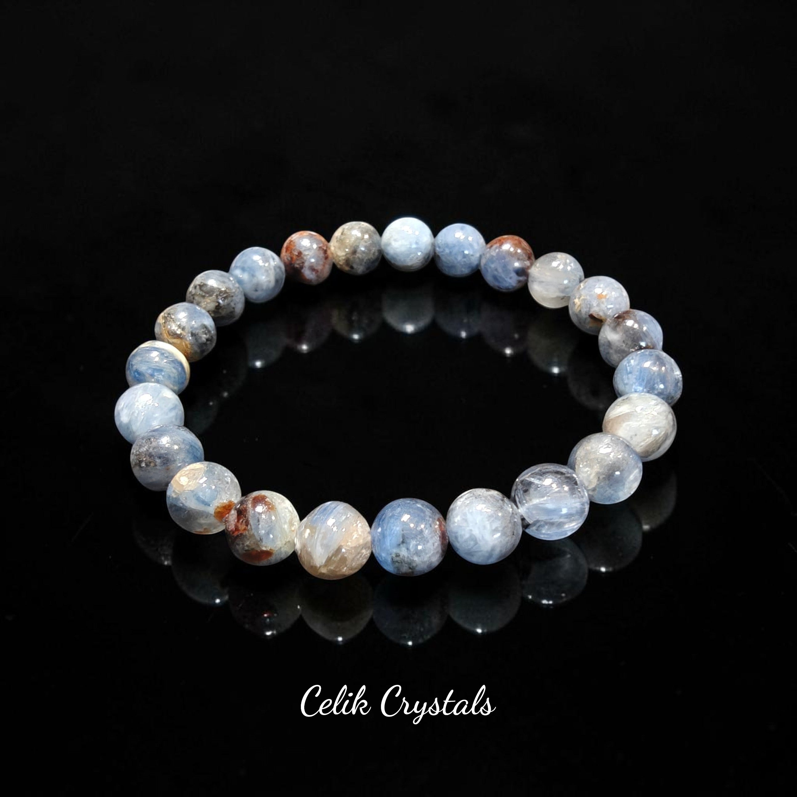 Blue Kyanite Bracelet Authentic 8mm Crystal Beads Unisex