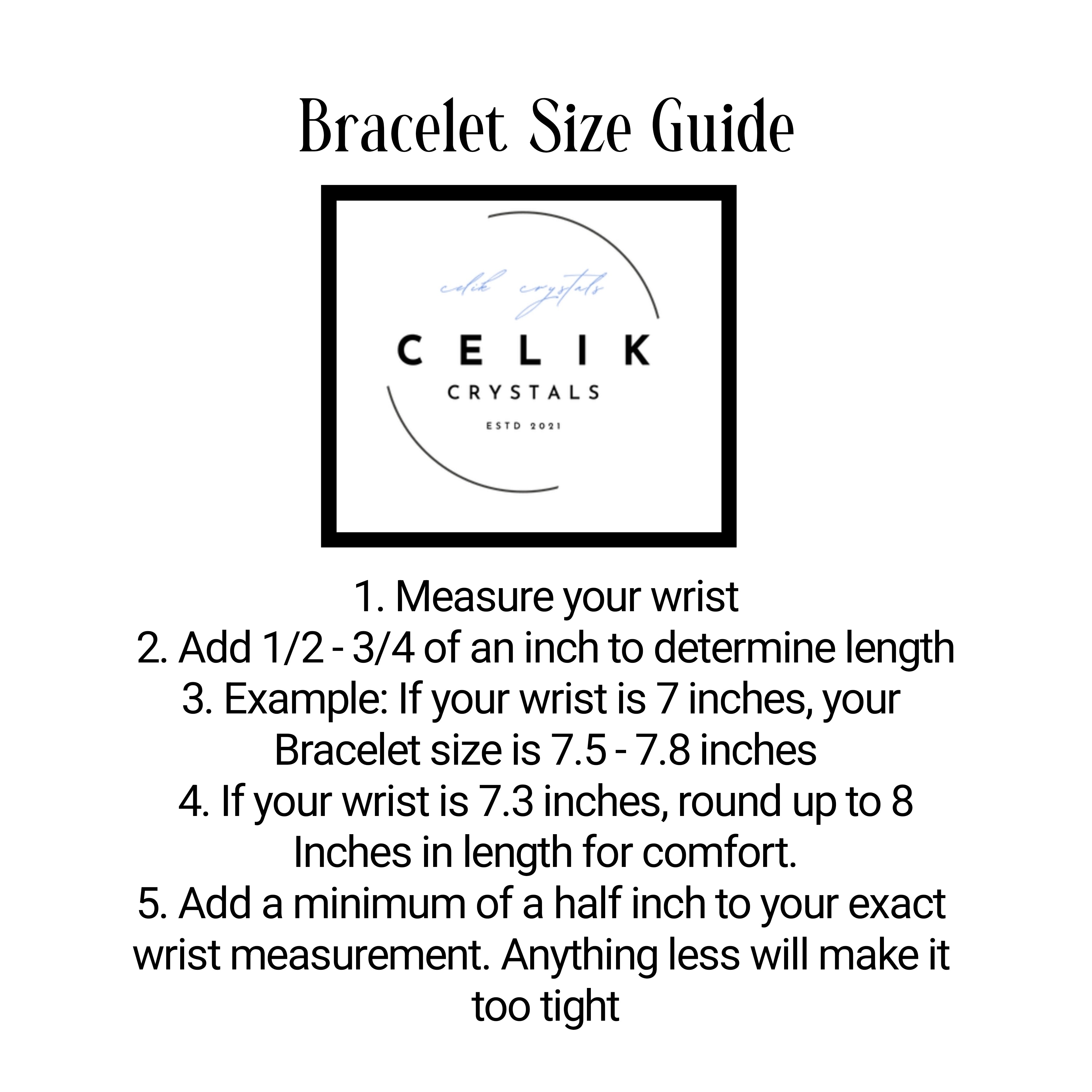 Celik Crystals Bracelet Sizing Chart 