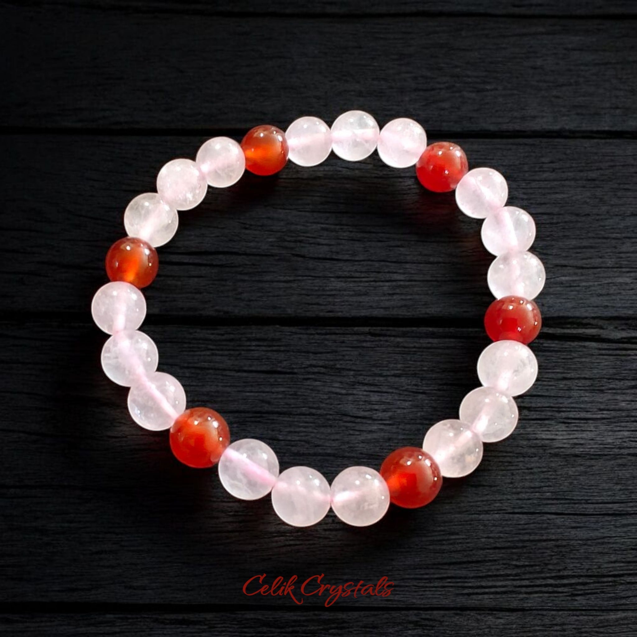 Rose Quartz and Carnelian Bracelet 2 Piece Set Natural Stones 8mm Stretches Women's Bracelet 