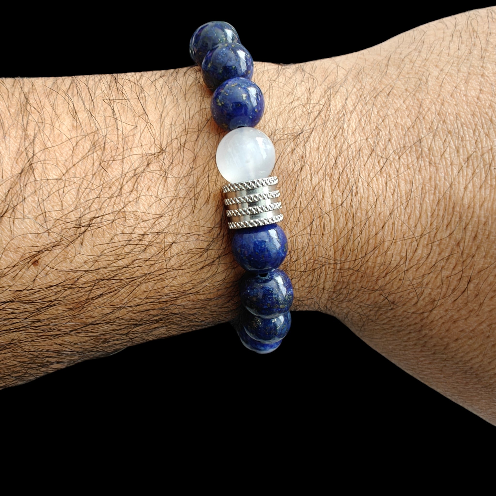 Lapis Lazuli and Selenite Bracelet 10mm Natural Stones Stretch Crystal Bracelet 