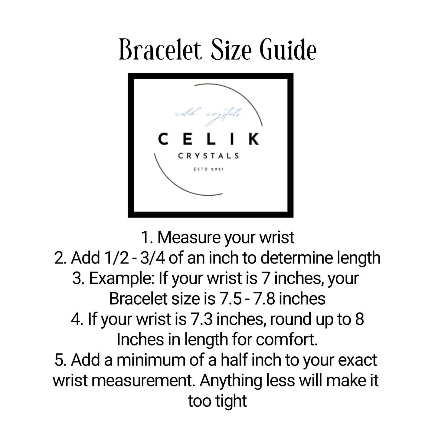 Celik Crystals Bracelet Sizing Chart 