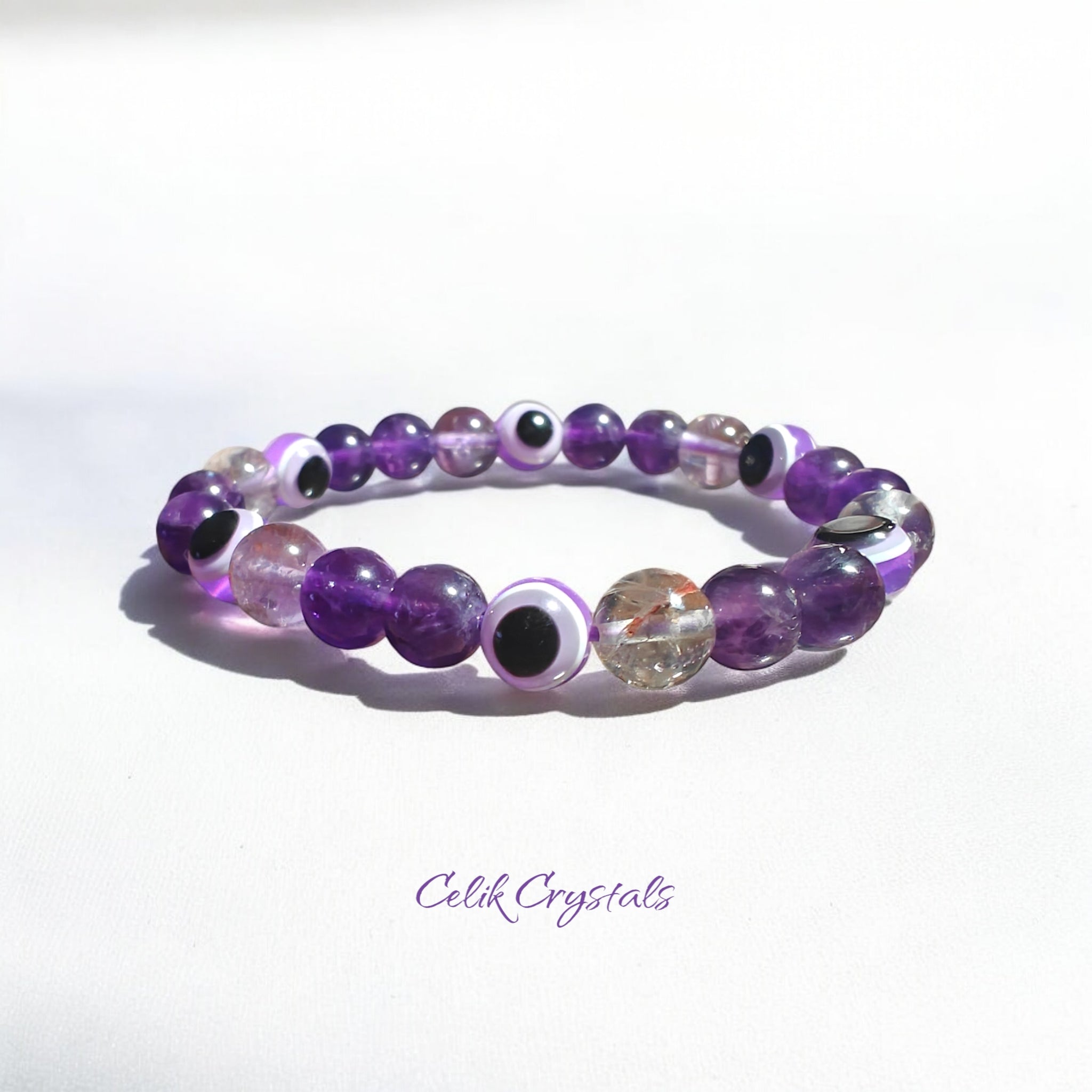 Evil Eye and Amethyst Bracelet Stretches 