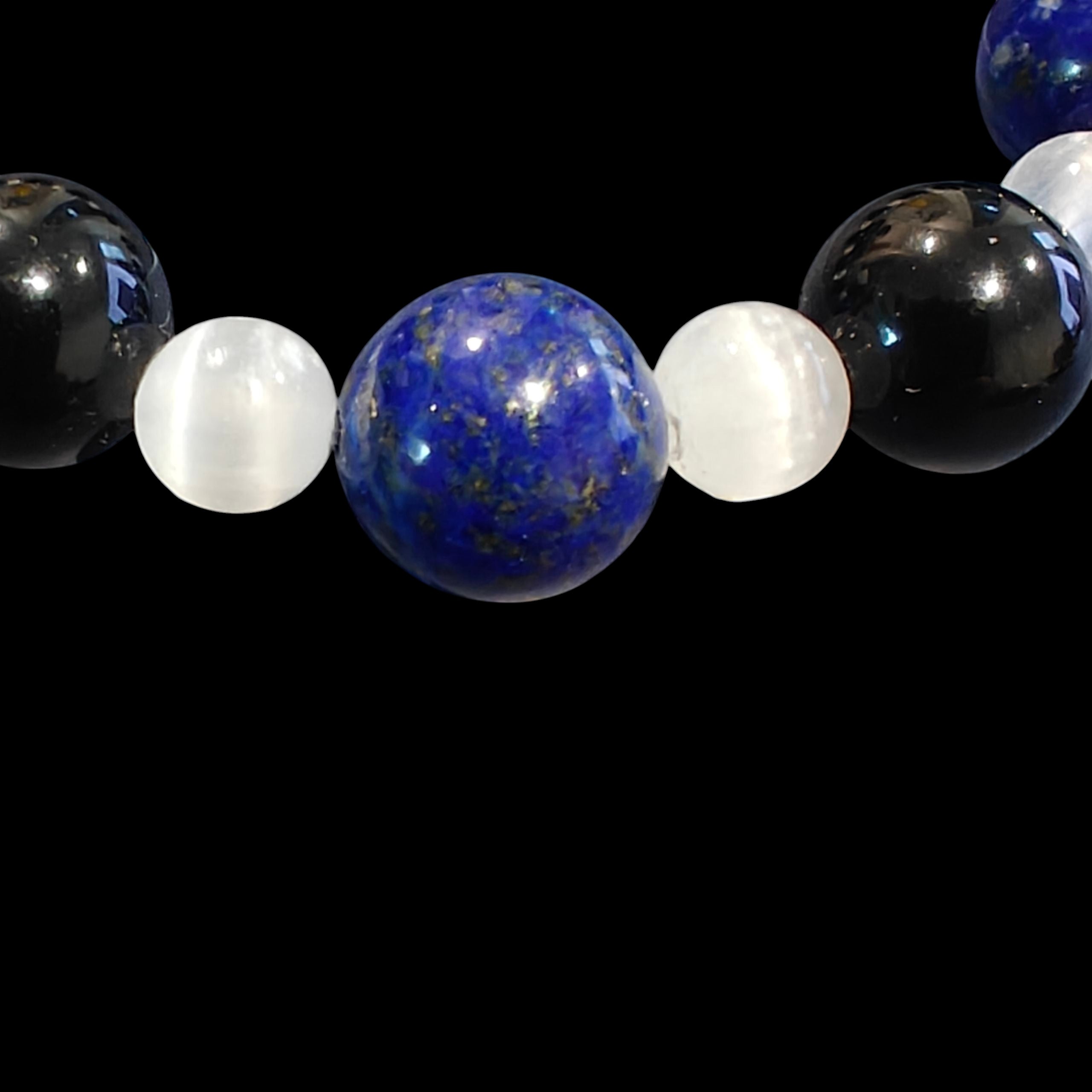 Lapis Lazuli Bracelet with Selenite & Black Tourmaline Unisex