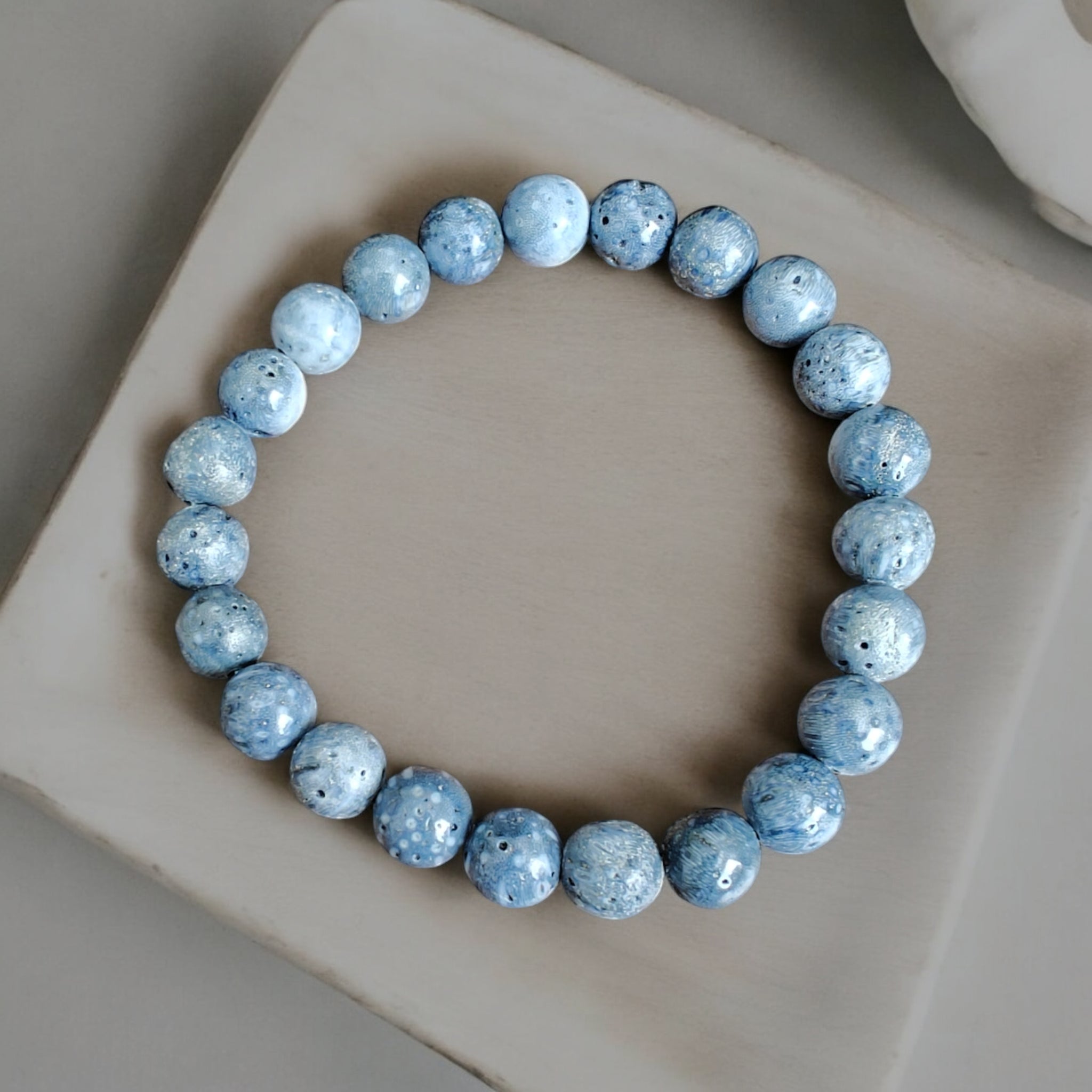 Blue Coral Bracelet Natural Stones Stretch Crystal Bead Bracelet 