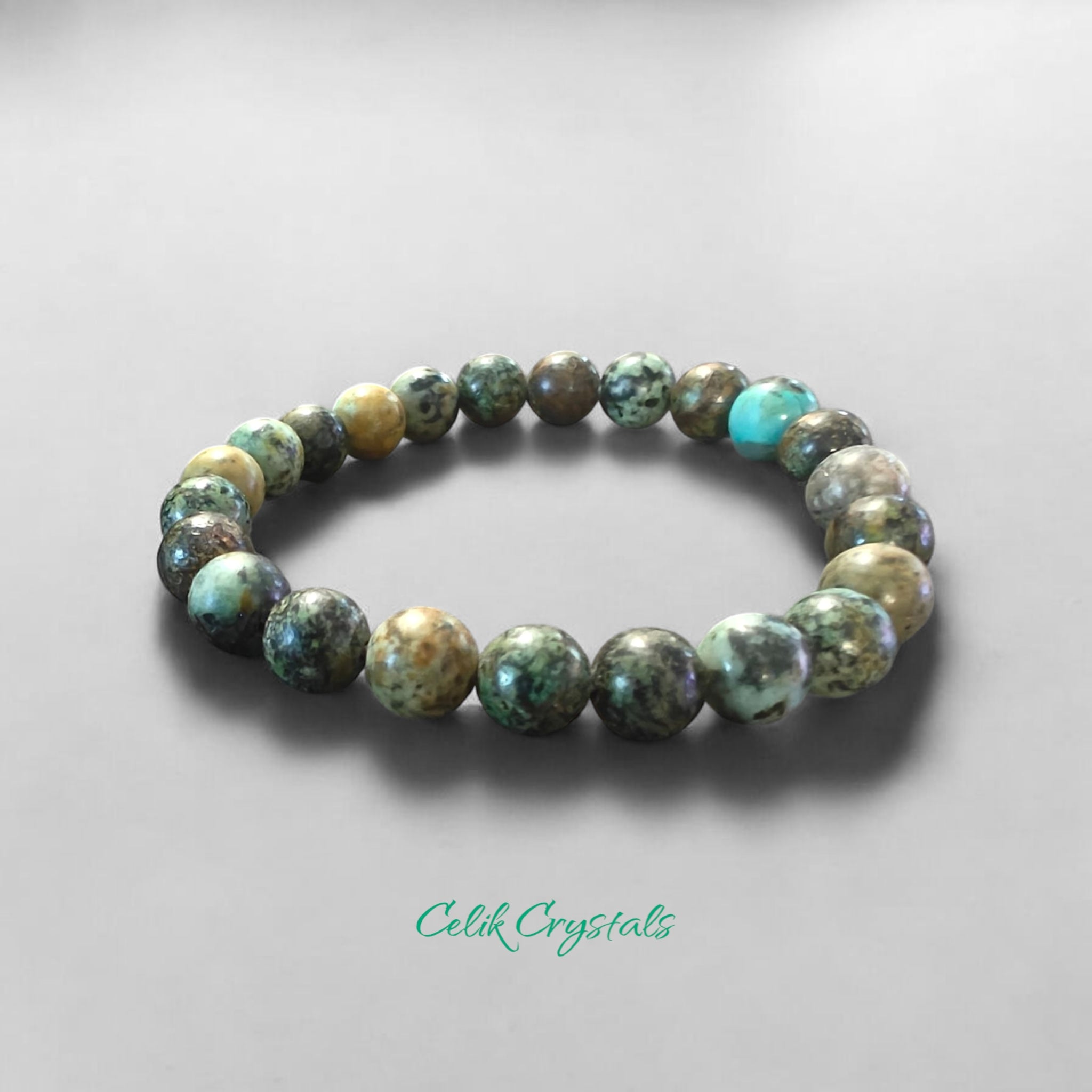 African Turquoise Bracelet 8mm Natural Stones Stretches Unisex Healing Bracelet Handmade 