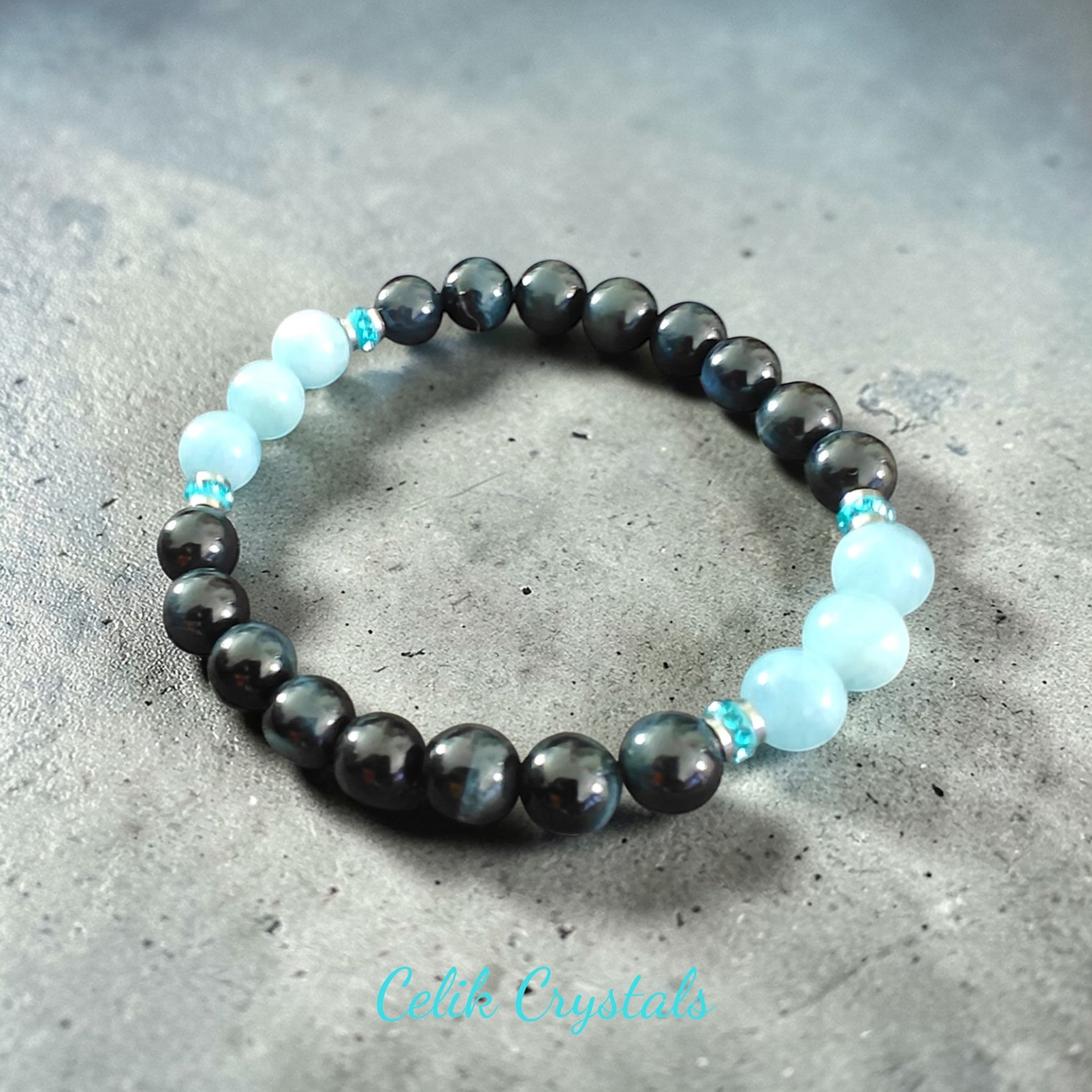 Aquamarine Blue Tiger Eye Bracelet Unisex 8mm