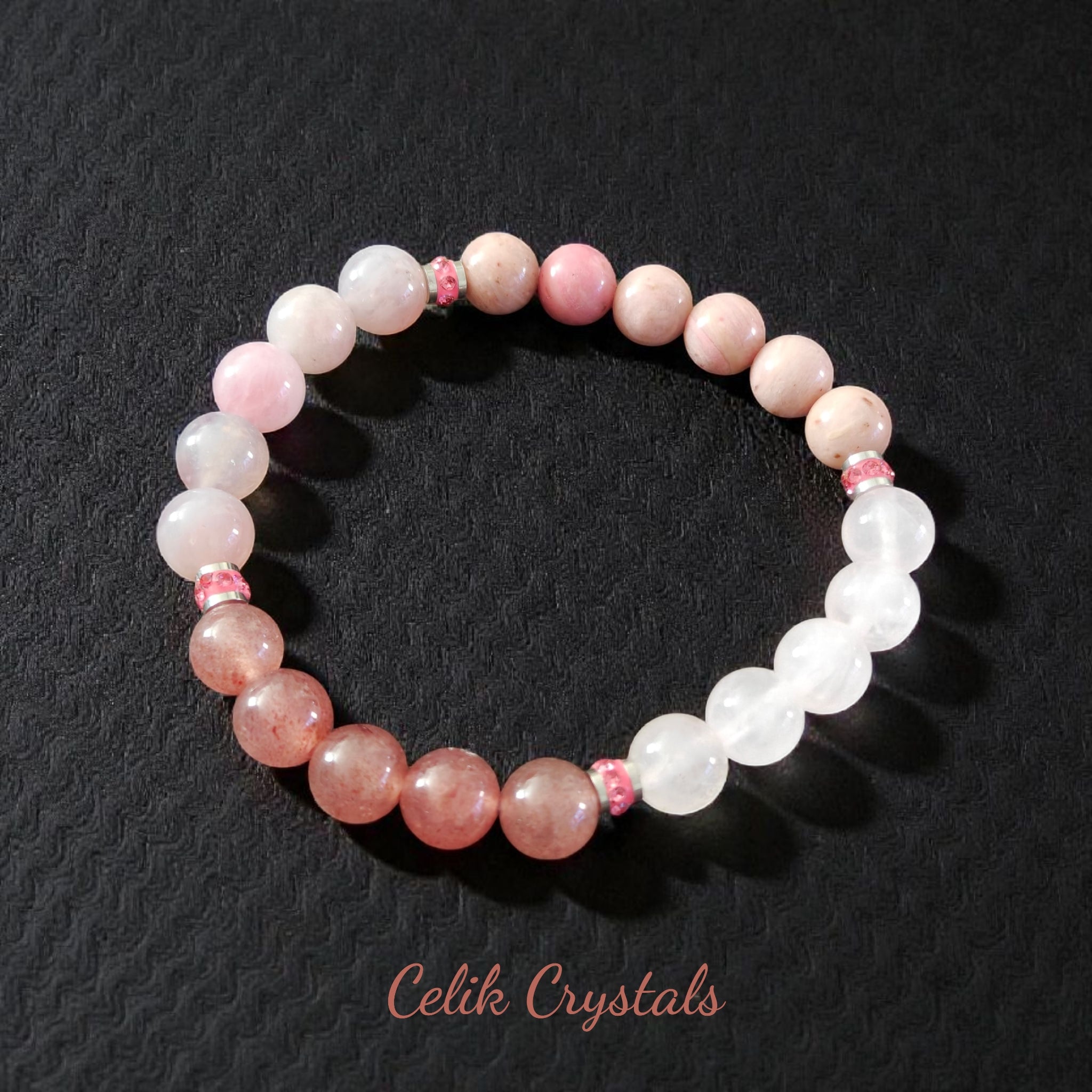 Lavender, Rose, Strawberry Quartz and Rhodonite Bracelet 8mm