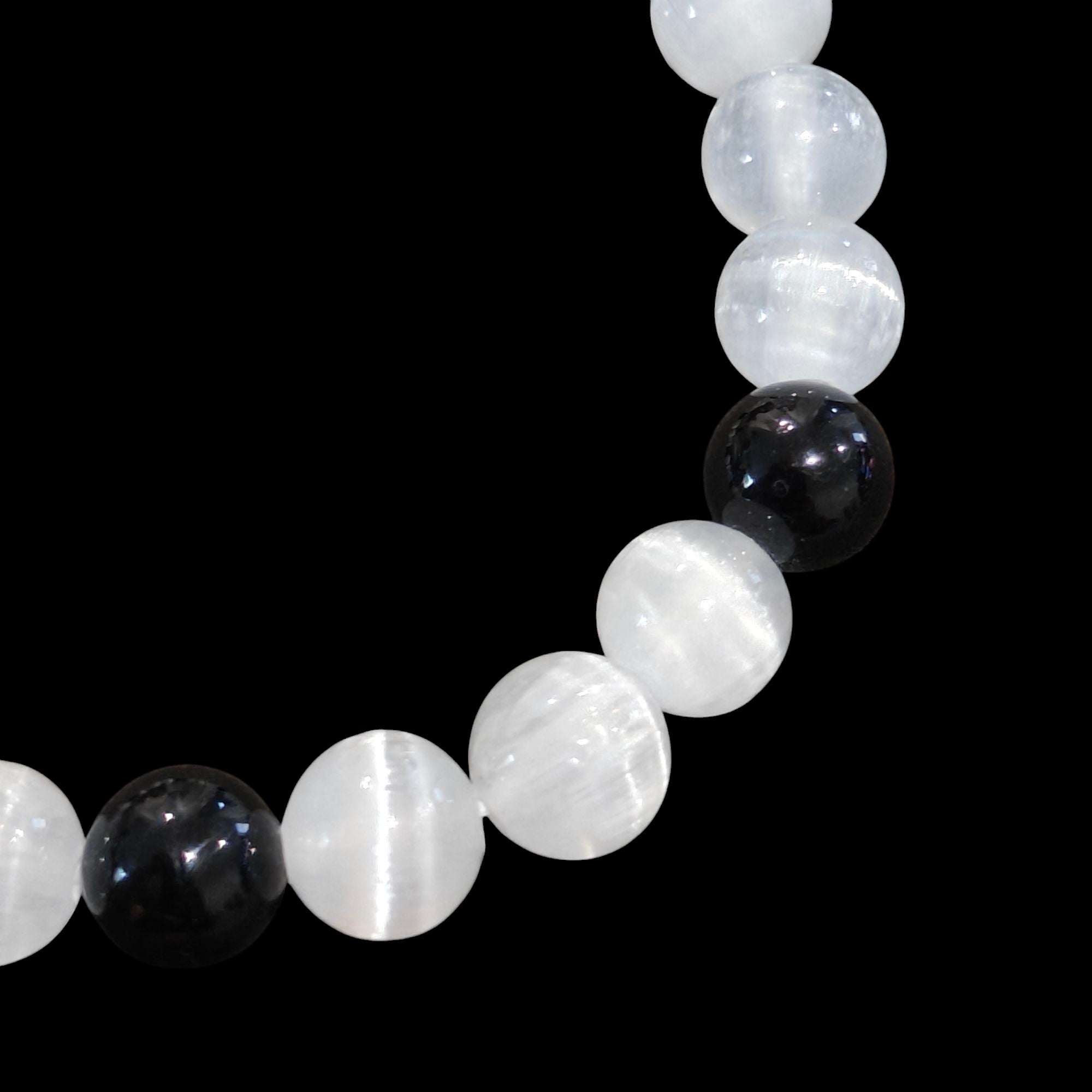 Selenite and Black Tourmaline Bracelet Set 2 Pieces Natural Stones Unisex design Stretches 8mm beads 