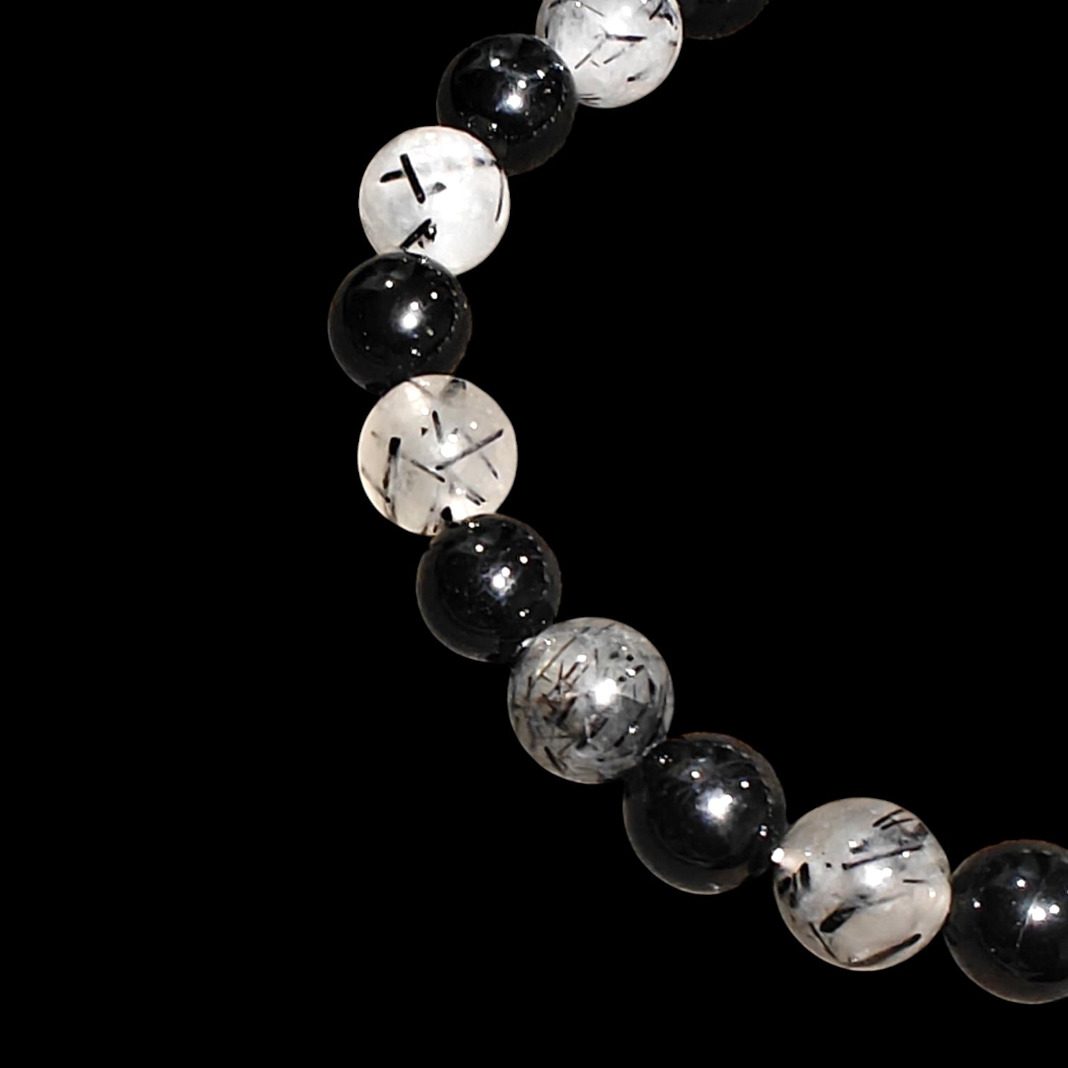 Black Tourmaline Quartz and Selenite Stretch Crystal Bead Bracelet 8mm Unisex 