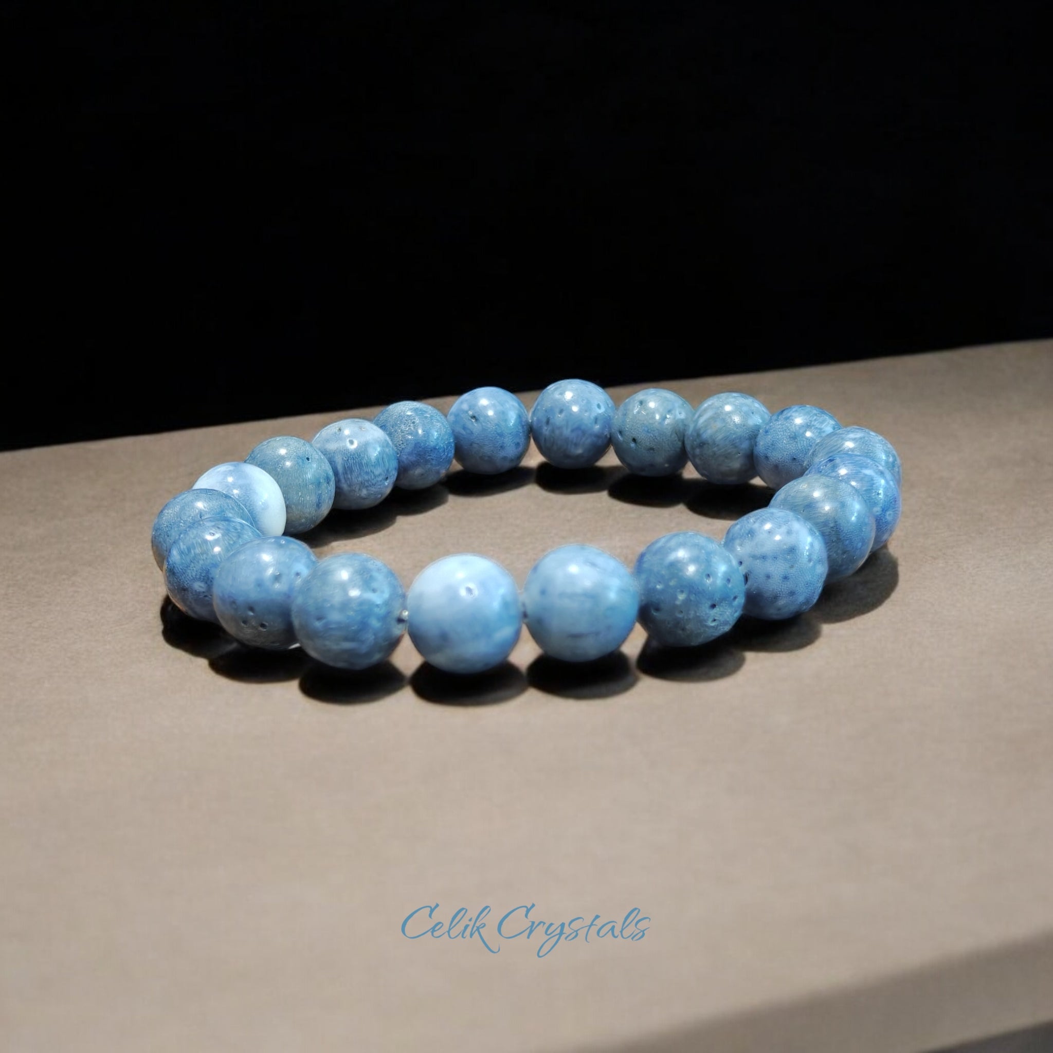 Blue Coral Bracelet Natural Stones Stretch Crystal Bead Bracelet 