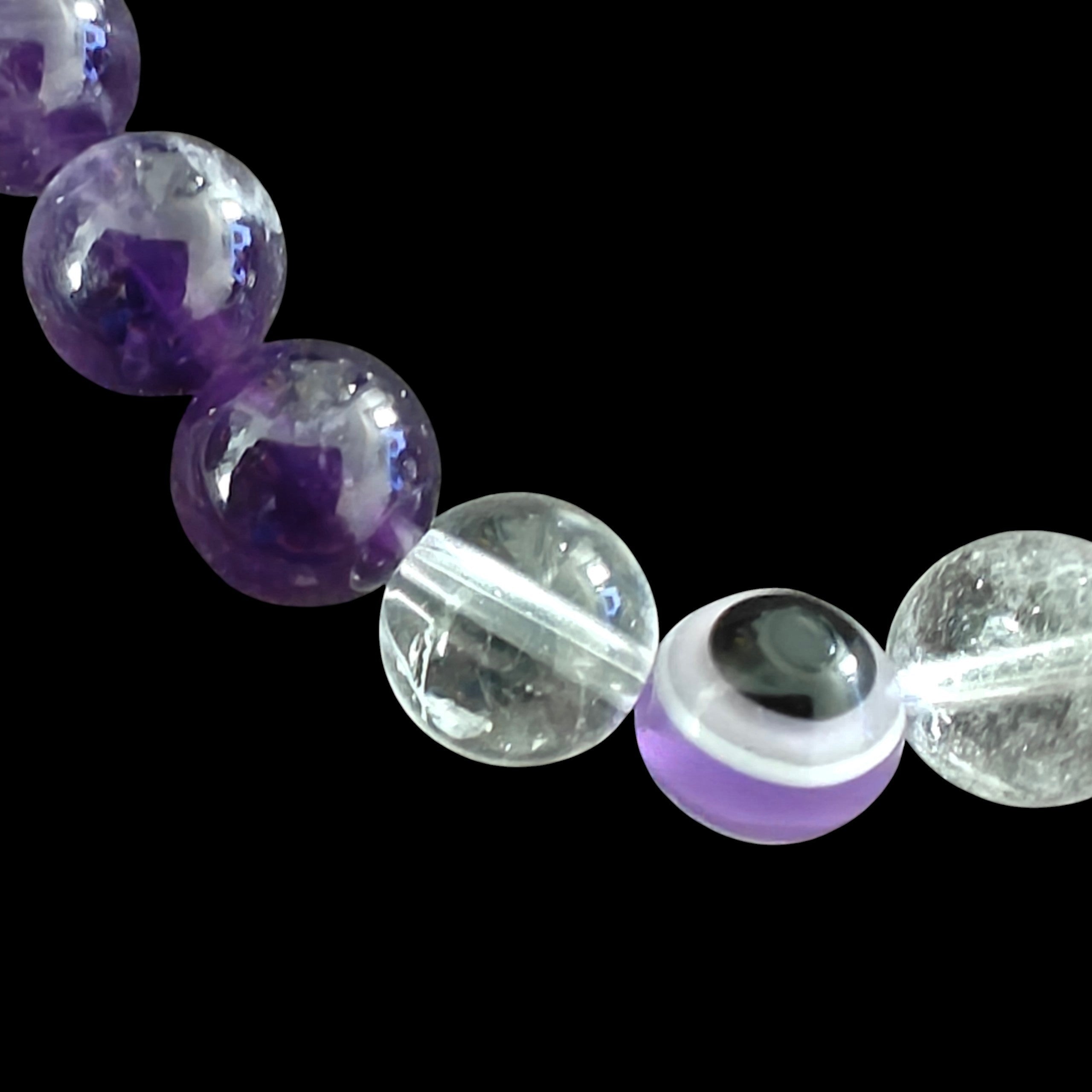Amethyst Clear Quartz Evil Eye Bracelet 8mm