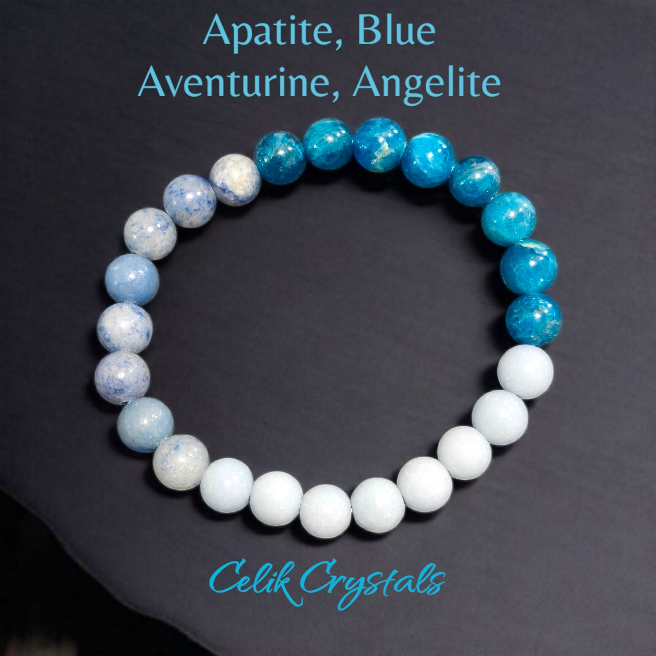 Angelite Apatite and Blue Aventurine Bracelet Natural Stones 8mm Stretches Unisex Healing Bracelet 