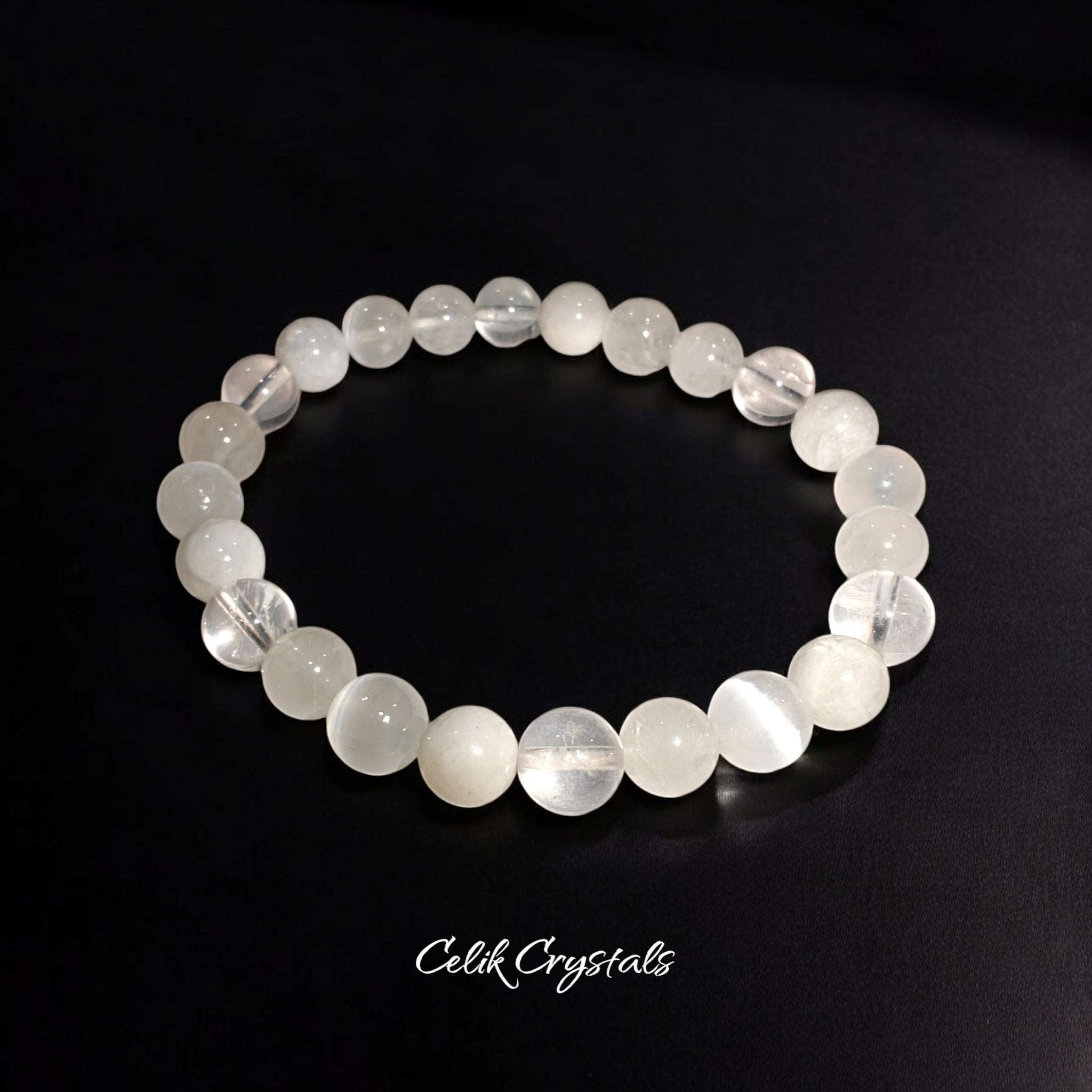 Selenite and White Quartz Bracelet Natural Stones 