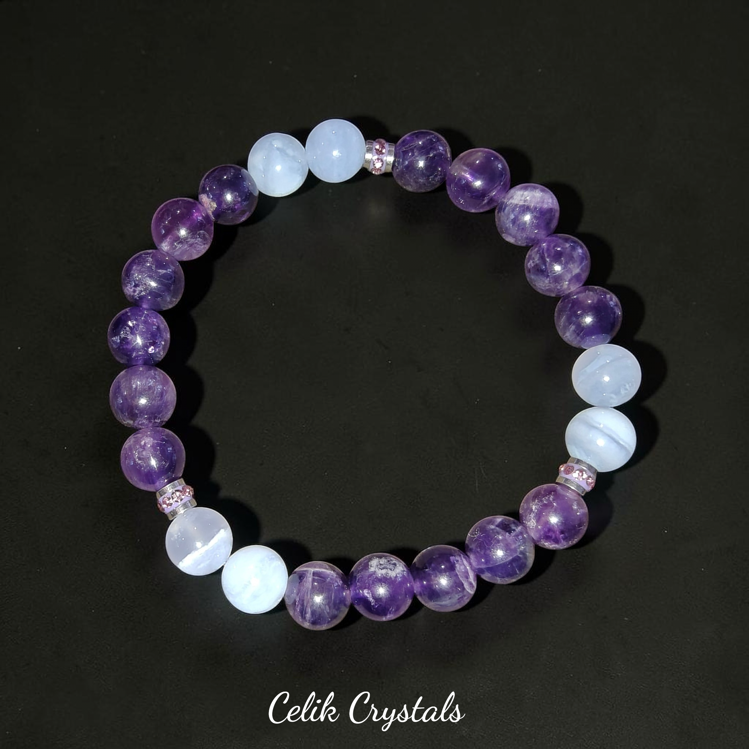 Blue Lace Agate and Amethyst Bracelet 8mm