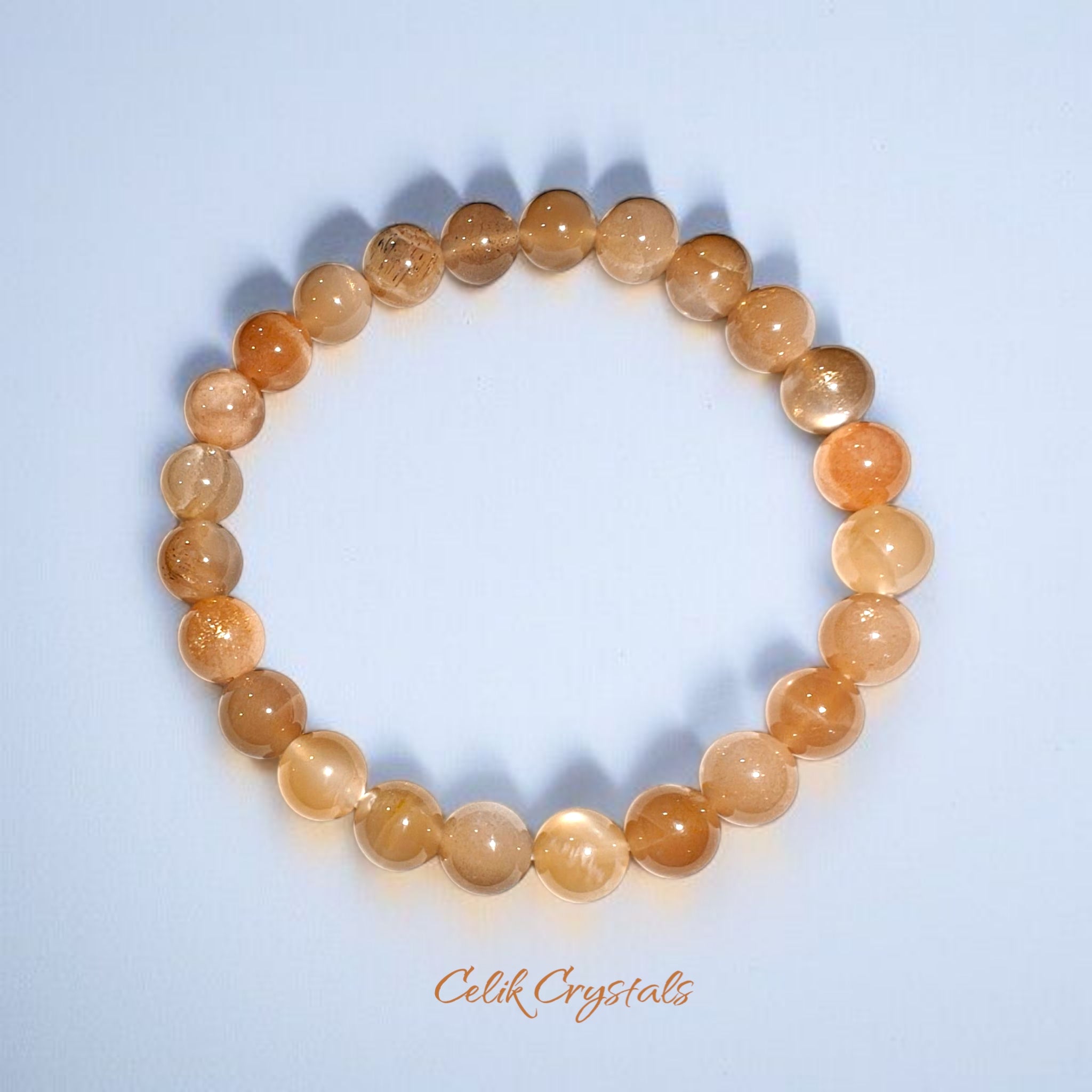 Peach Moonstone Bracelet for Women Authentic Stones Stretches 8mm Healing Bracelet 