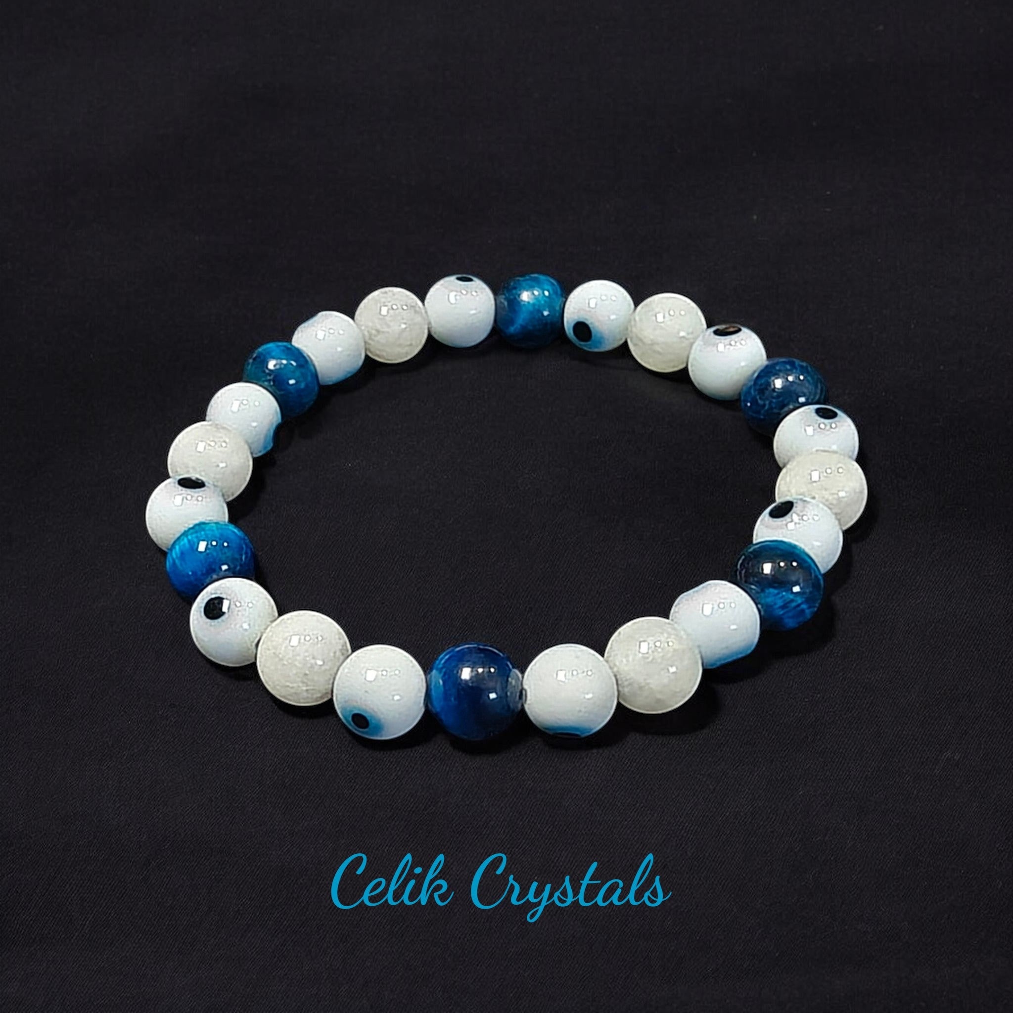 Evil Eye Bracelet - Moonstone Tiger Eye 8mm Unisex