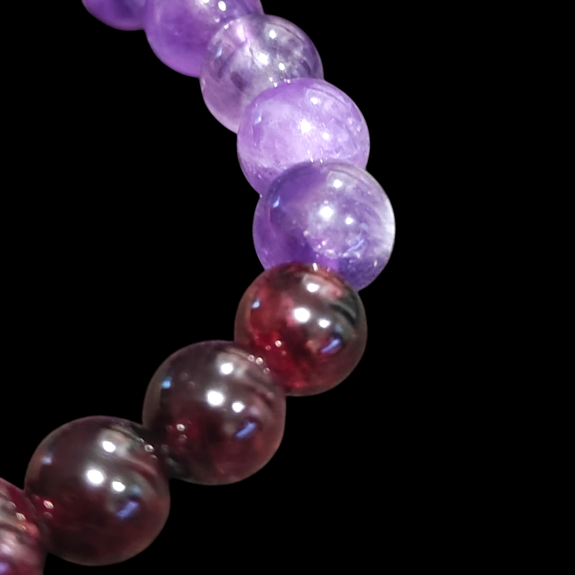 Bracelet with Lavender Rose Quartz, Garnet and Amethyst Stretch Crystal Bracelet 8mm Beads 