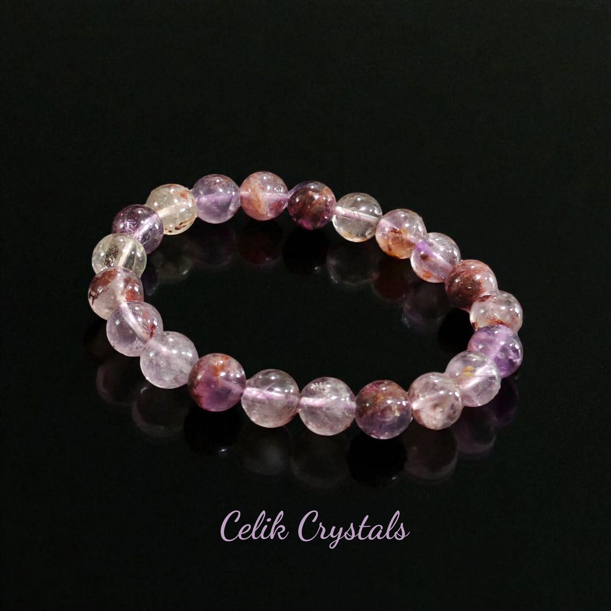 Super 7 Phantom Ghost Rutilated Quartz Bracelet
