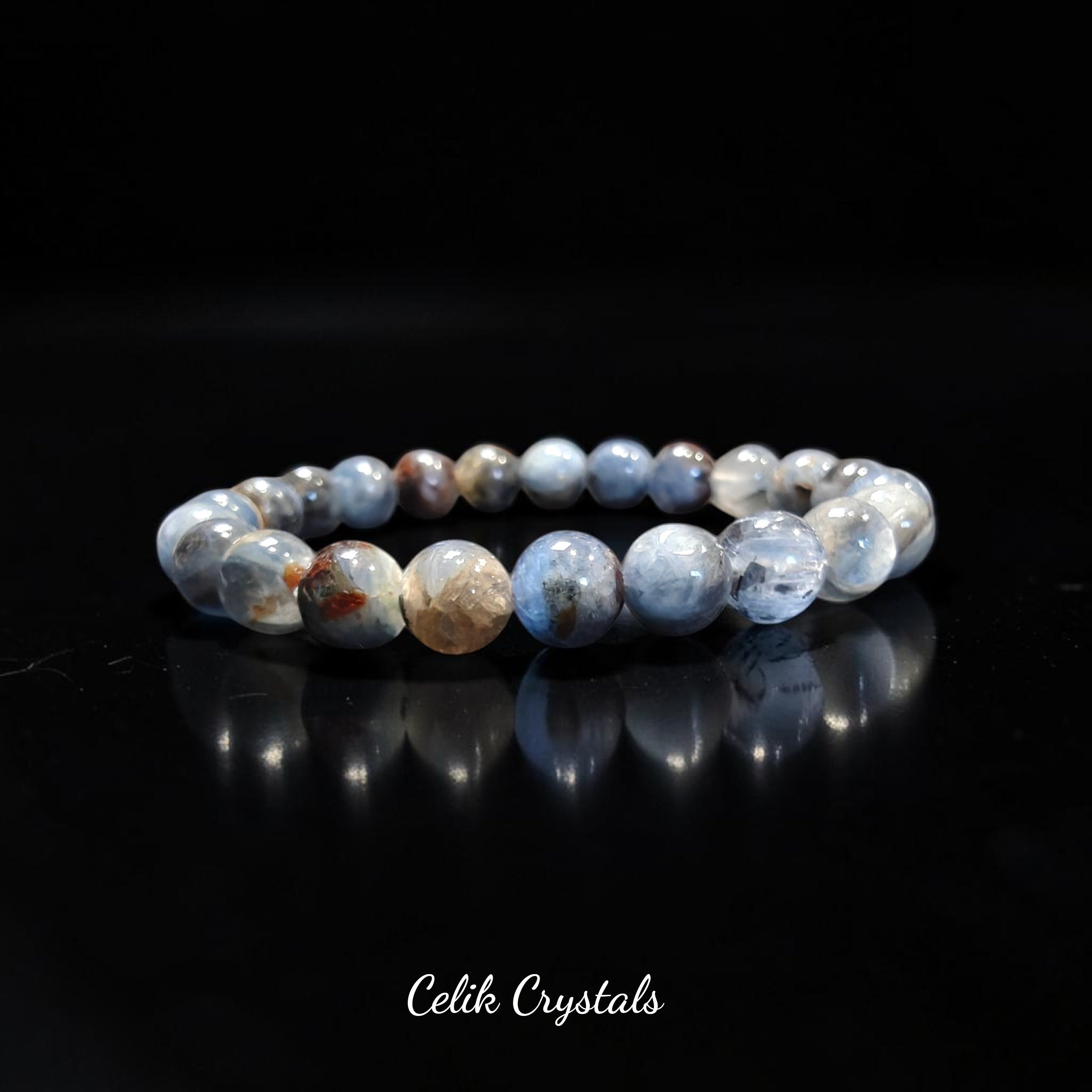 Blue Kyanite Bracelet Authentic 8mm Crystal Beads Unisex