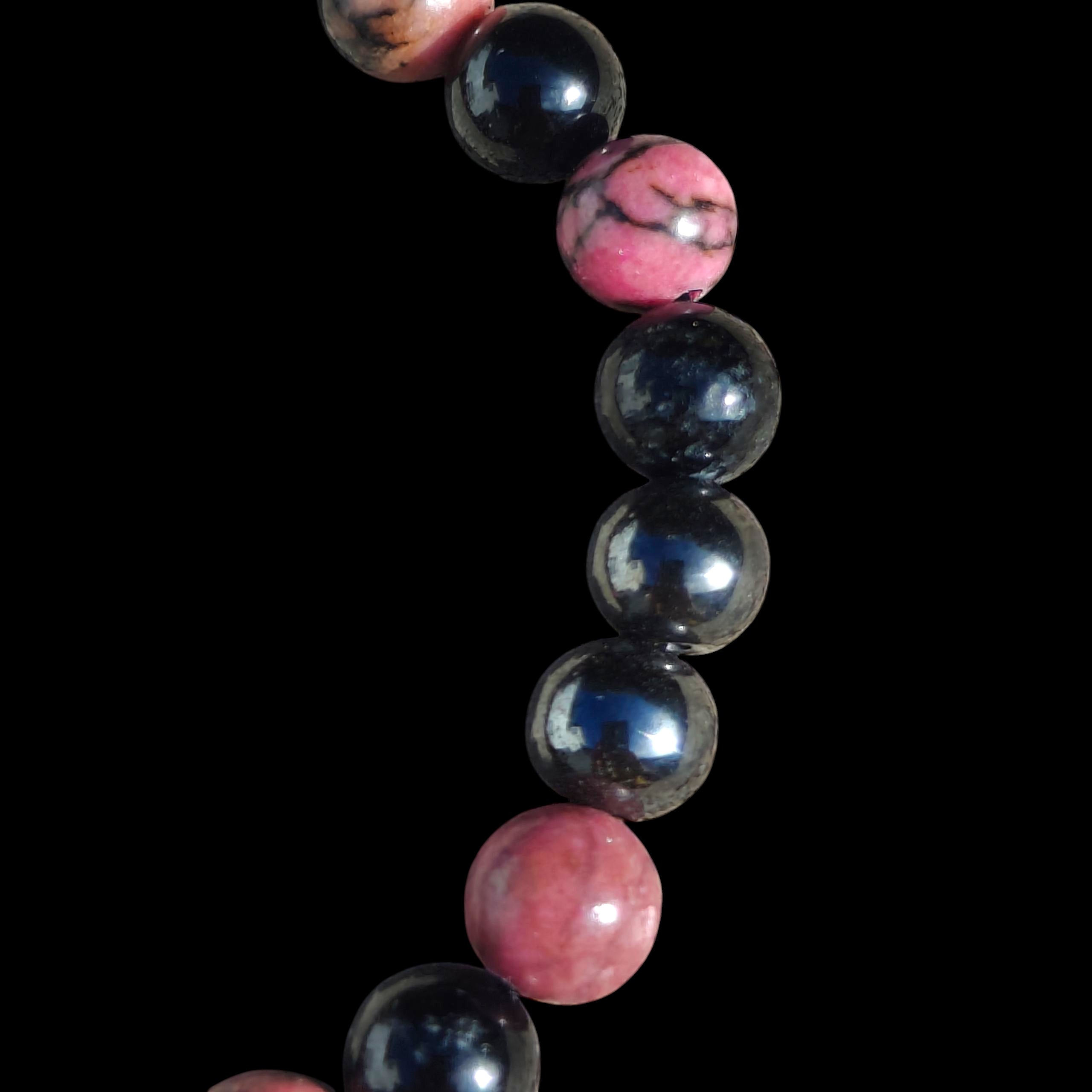 Rhodonite Hematite Black Tourmaline Bracelet 