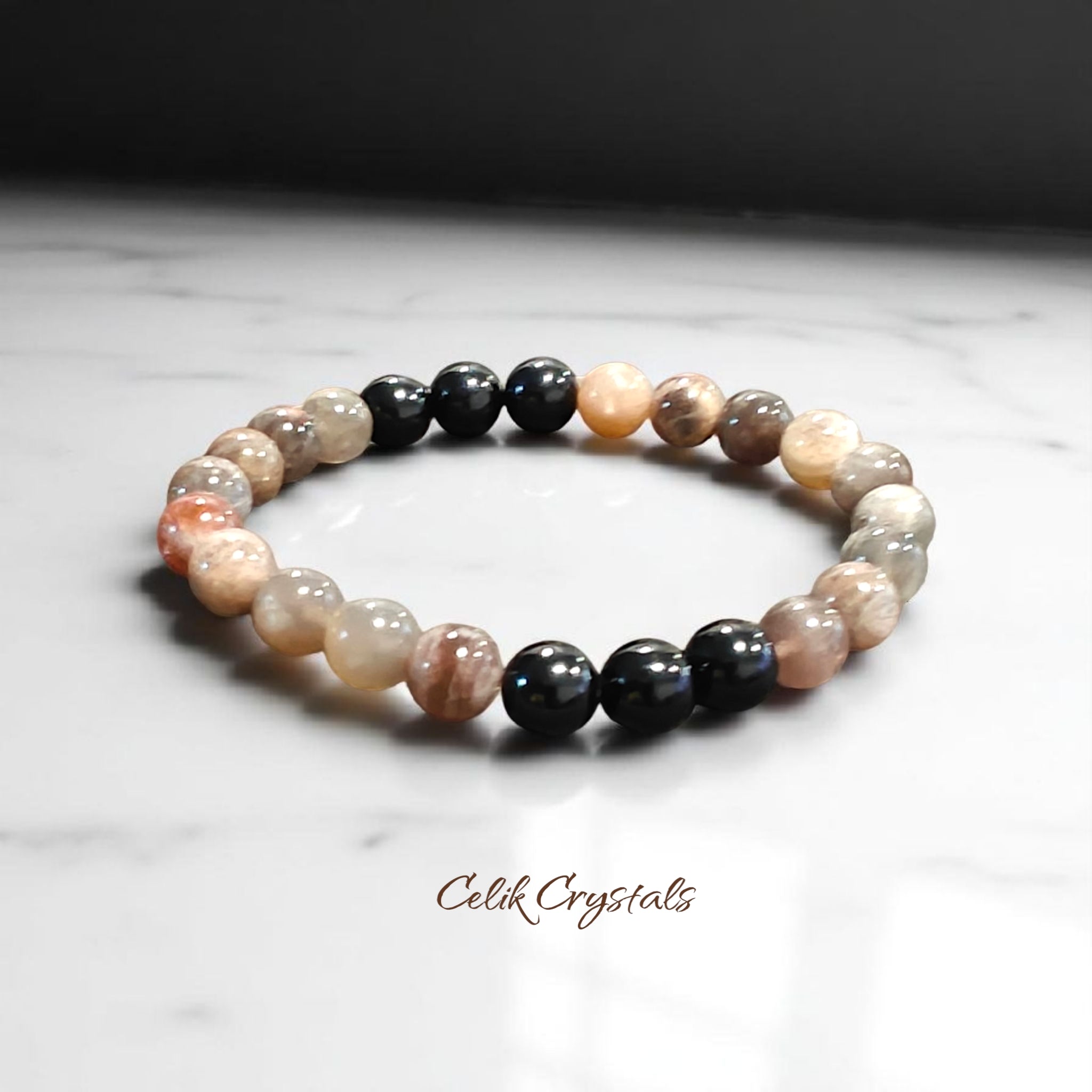 Black Skeletal Black Tourmaline Bracelet Natural High Quality Stones 8mm Stretches Unisex 