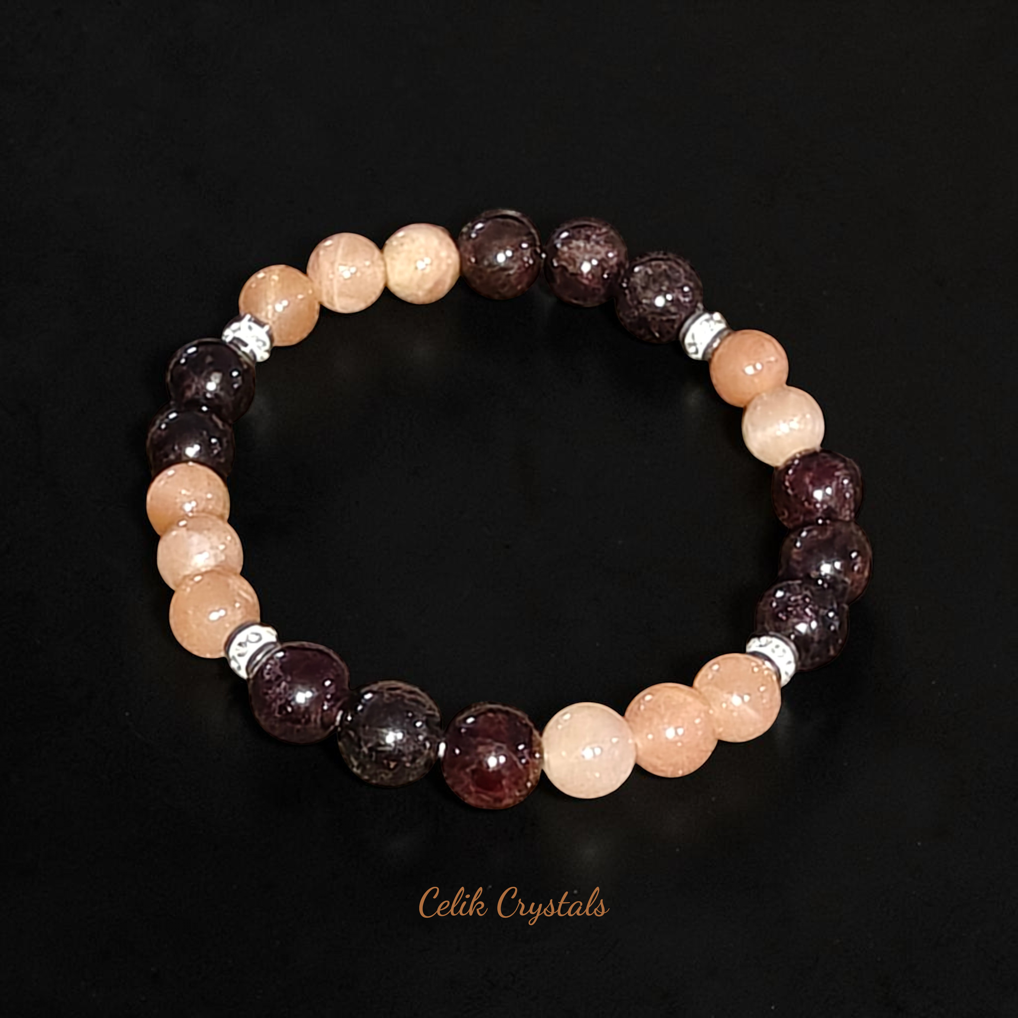 Garnet Peach Moonstone Bracelet 8mm Unisex