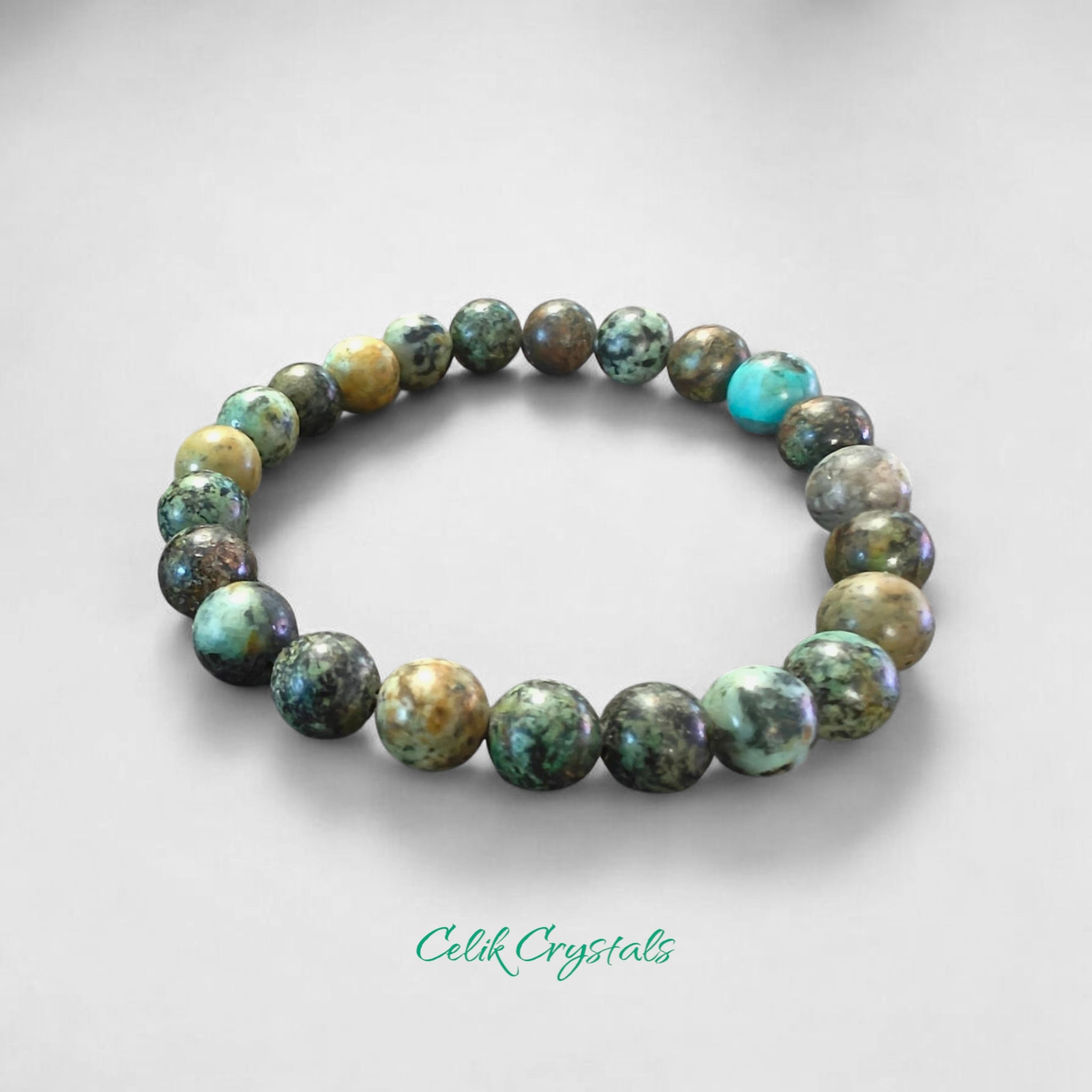 African Turquoise Bracelet 8mm Natural Stones Stretches Unisex Healing Bracelet Handmade 