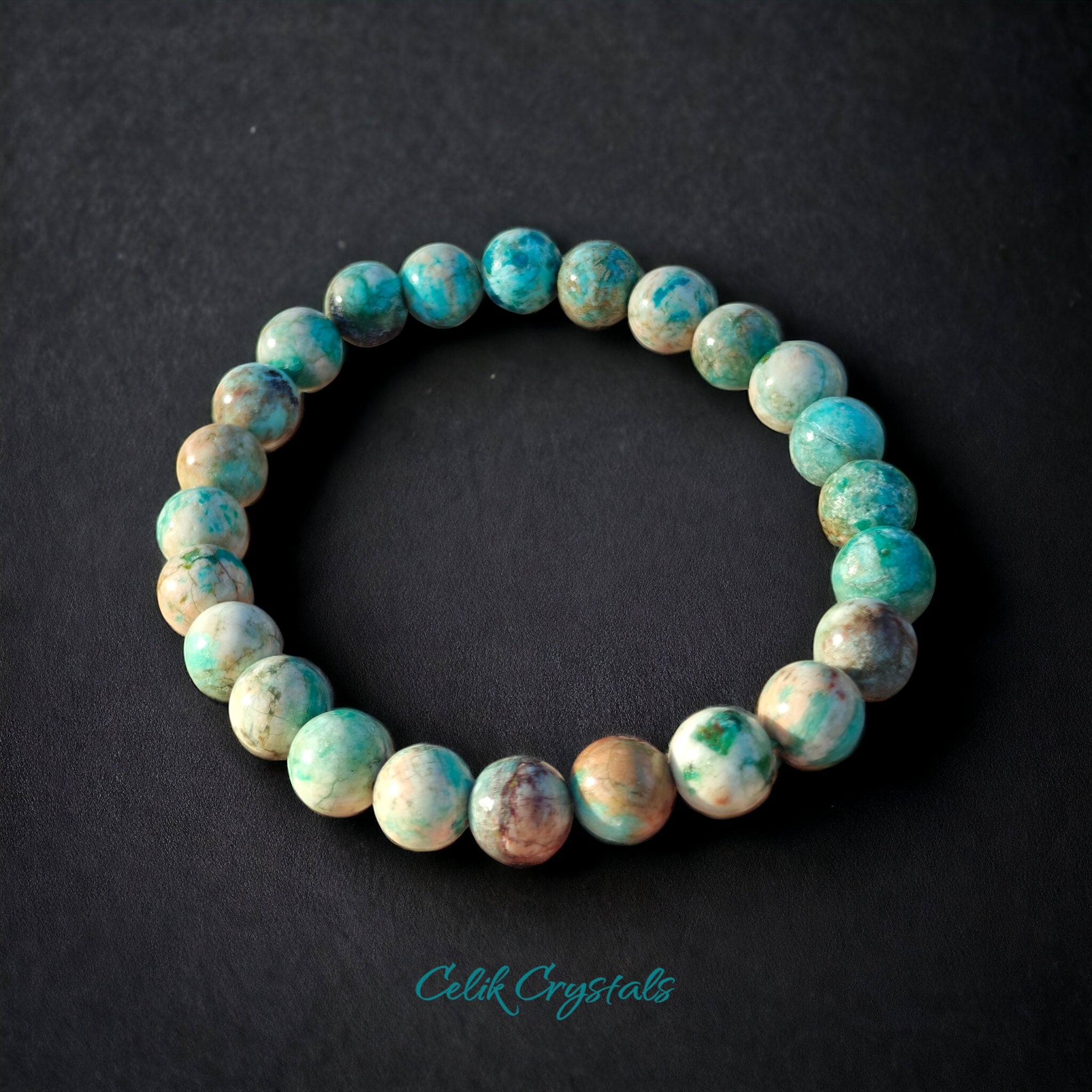 Peruvian Turquoise Bracelet 8mm Natural Stones Stretches Unisex Healing Bracelet 