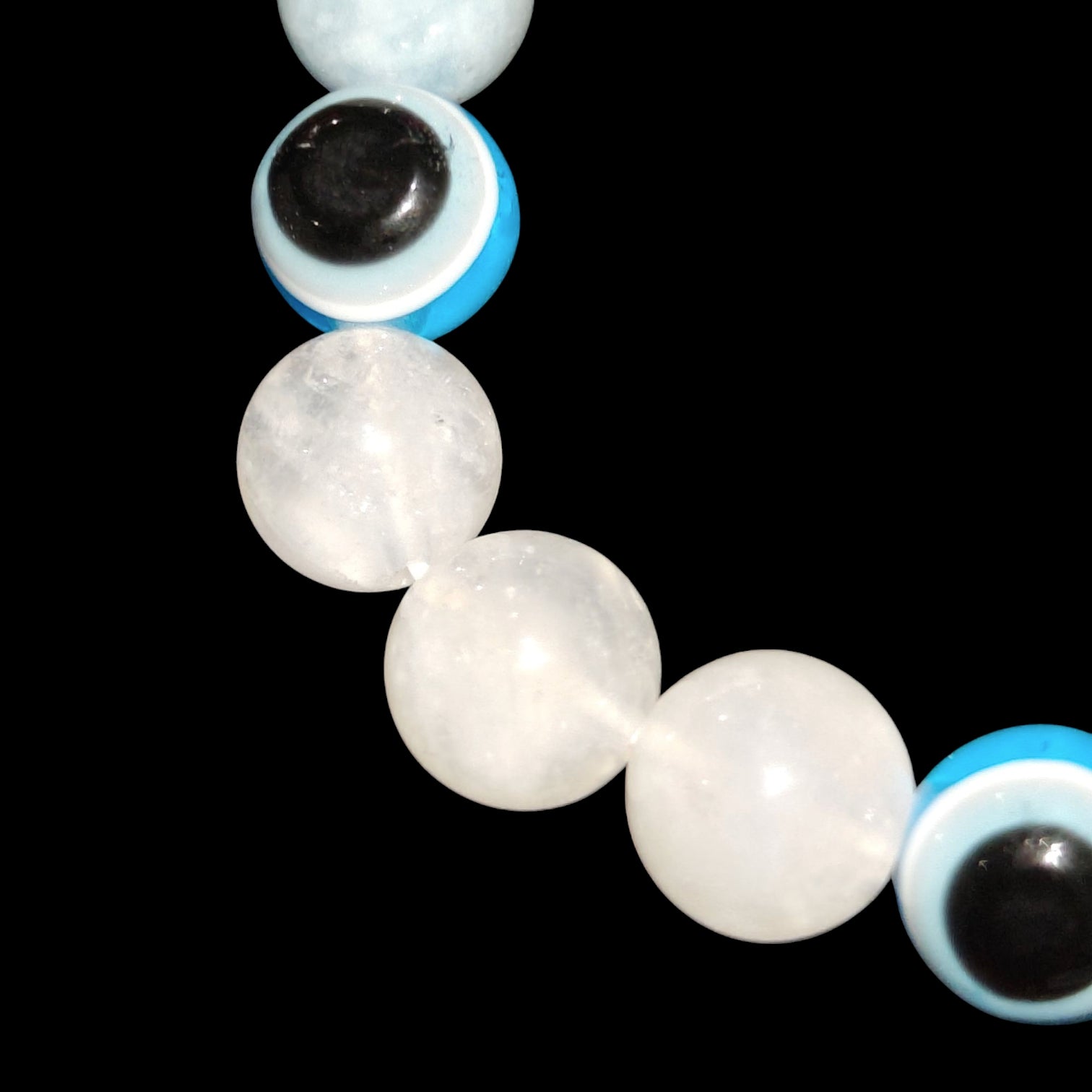 Evil Eye Bracelet with Aquamarine and Moonstone 8mm Natural Stones Stretches Unisex 