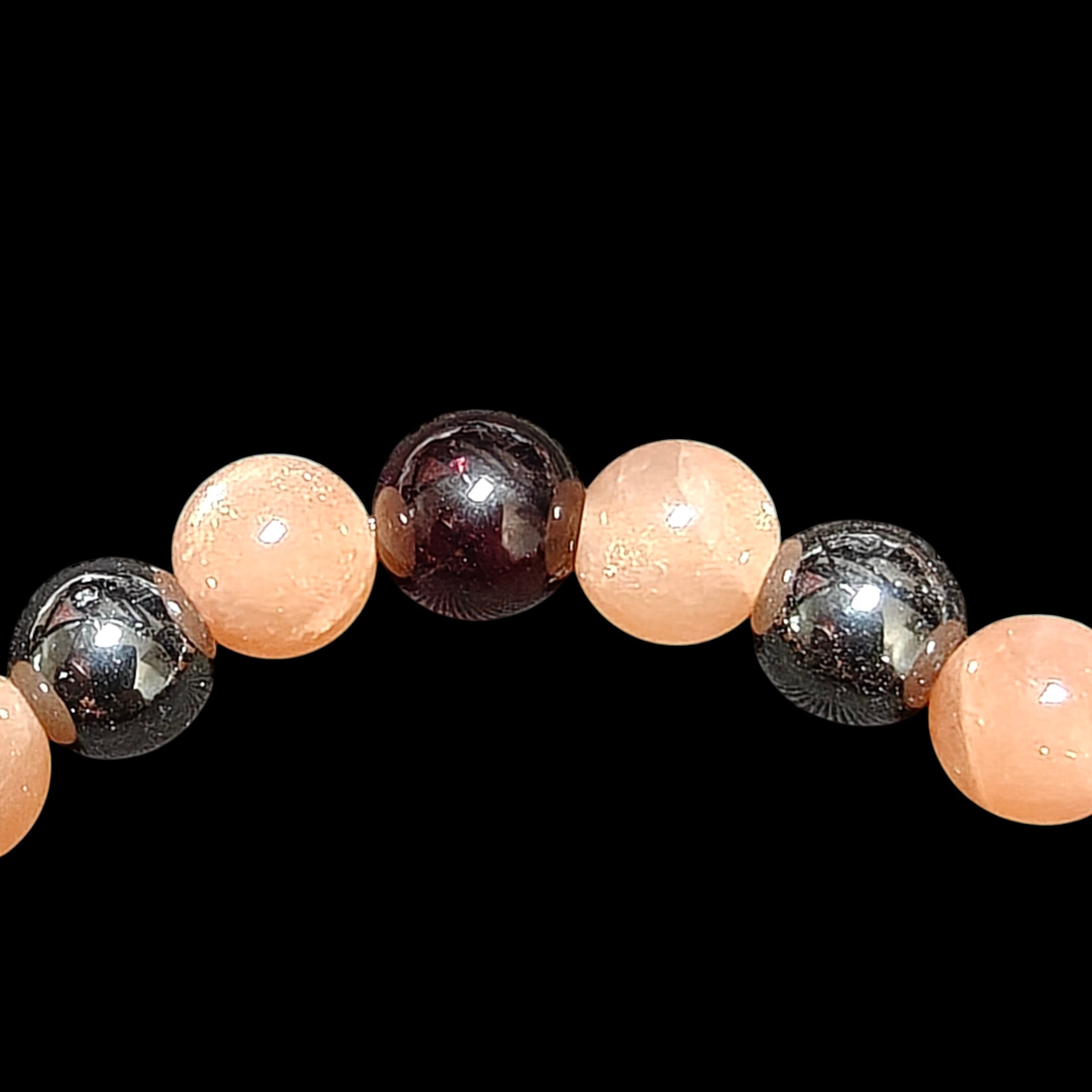 Garnet Peach Moonstone Hematite Bracelet 8mm Unisex