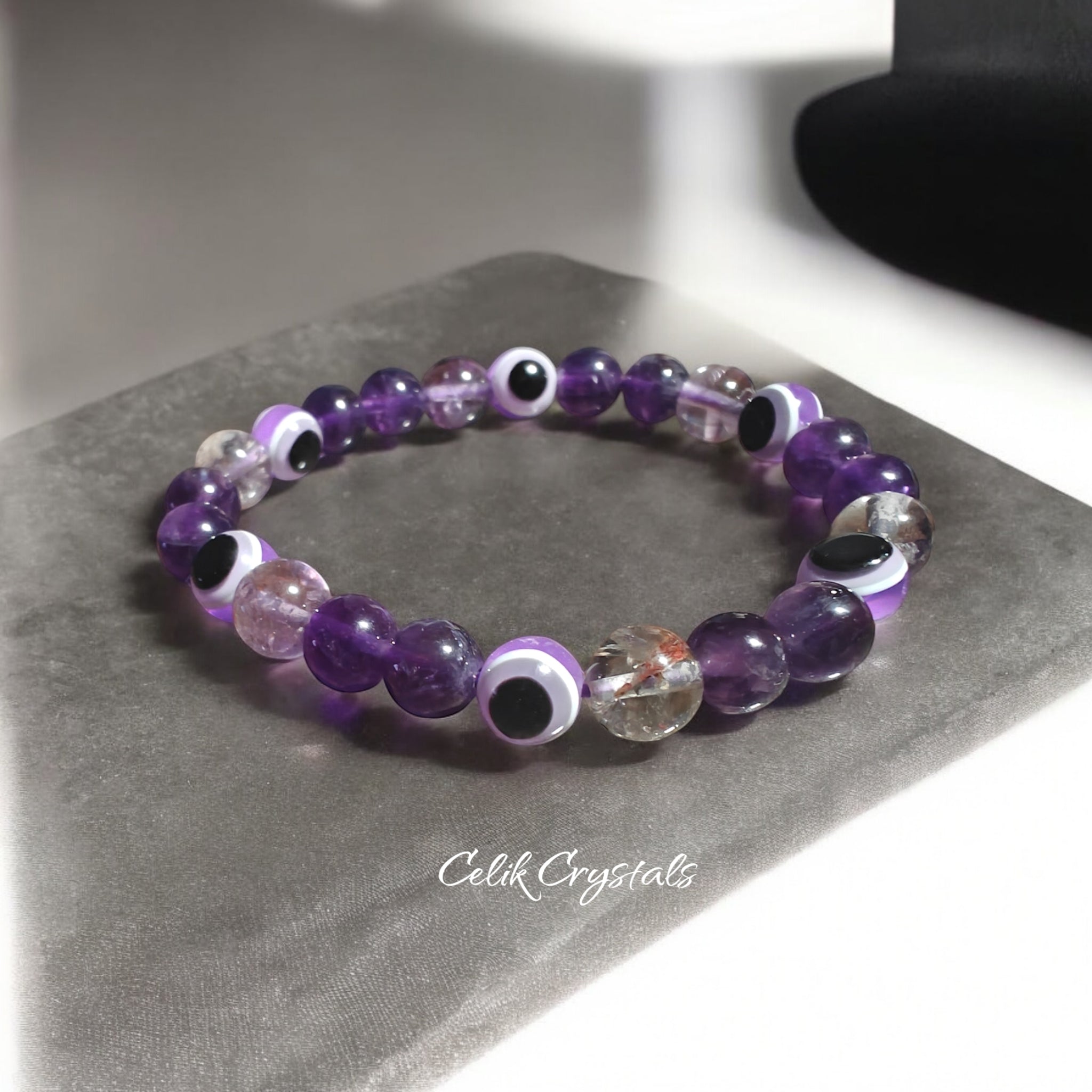 Evil Eye and Amethyst Bracelet Stretches 