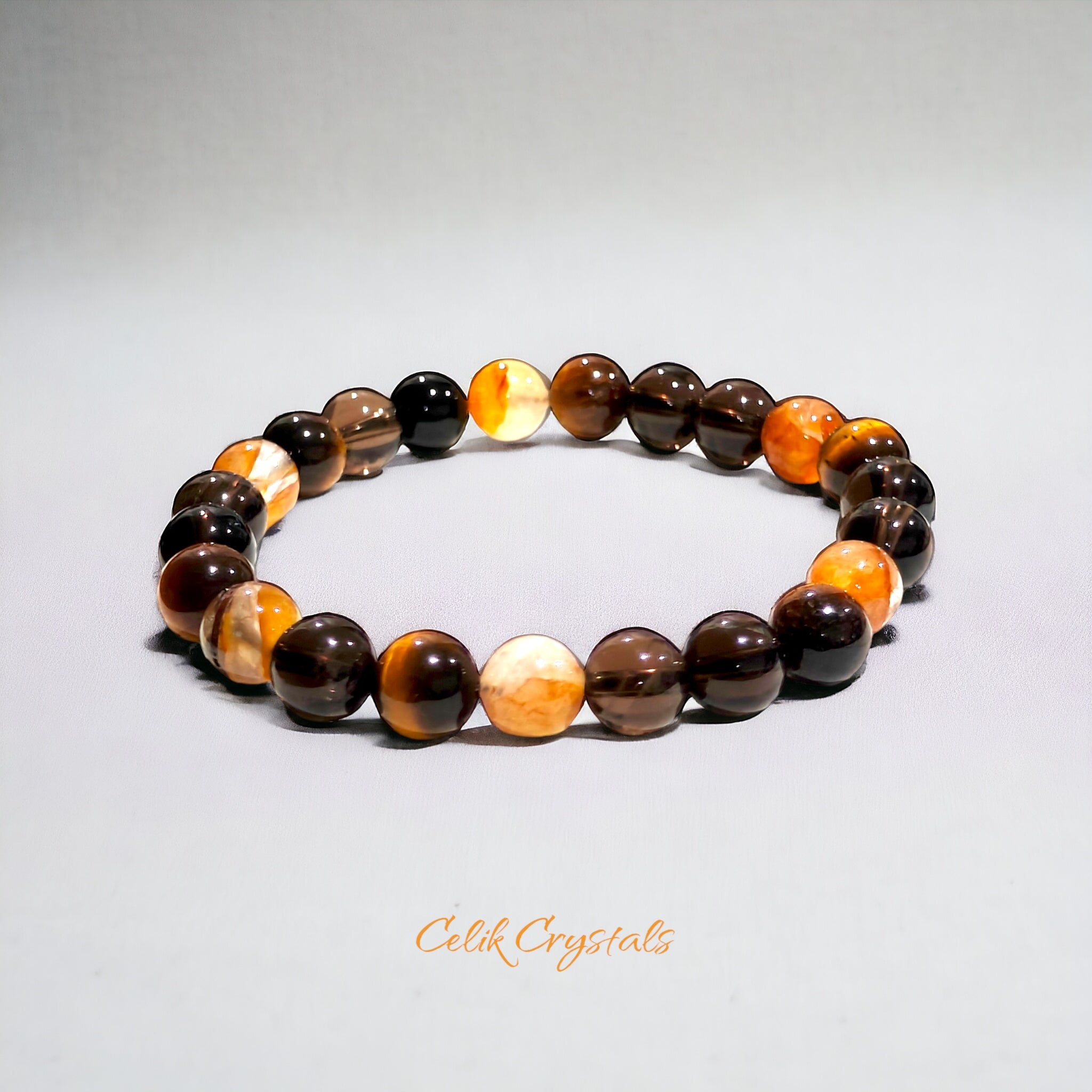 Smoky Quartz, Golden Healer Quartz, Tiger Eye Bracelet Natural Stones 