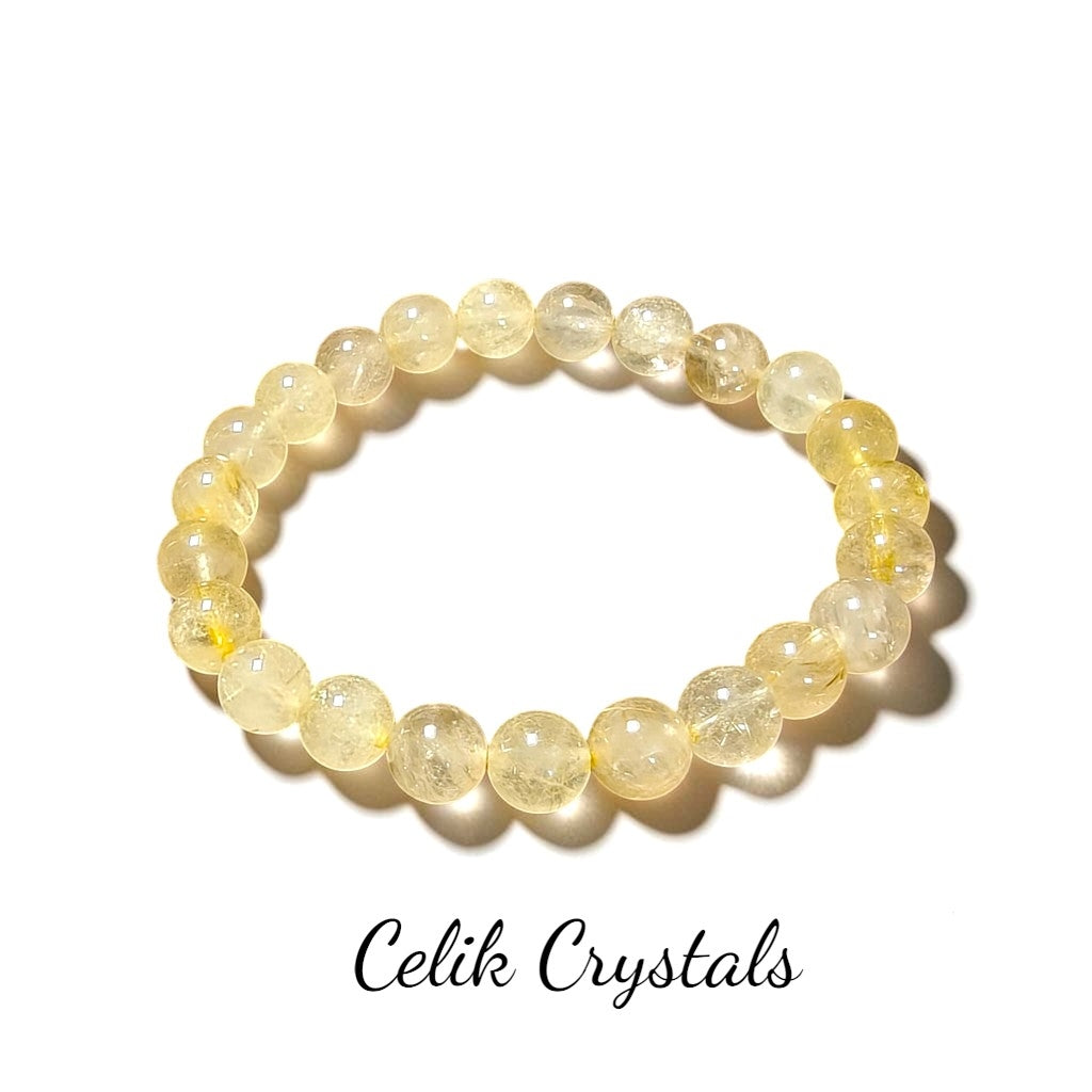 Gold Rutilated Quartz Bracelet 8mm Unisex