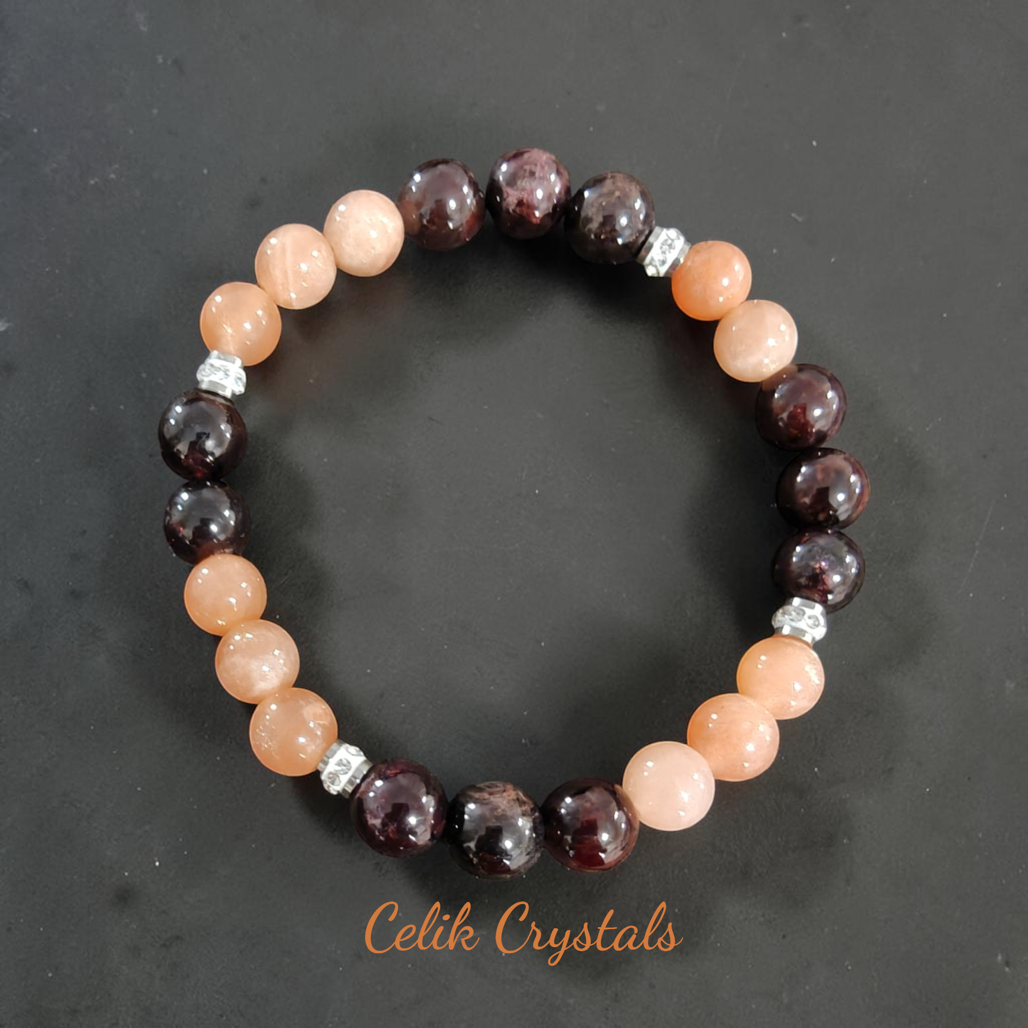 Garnet Peach Moonstone Bracelet 8mm Unisex