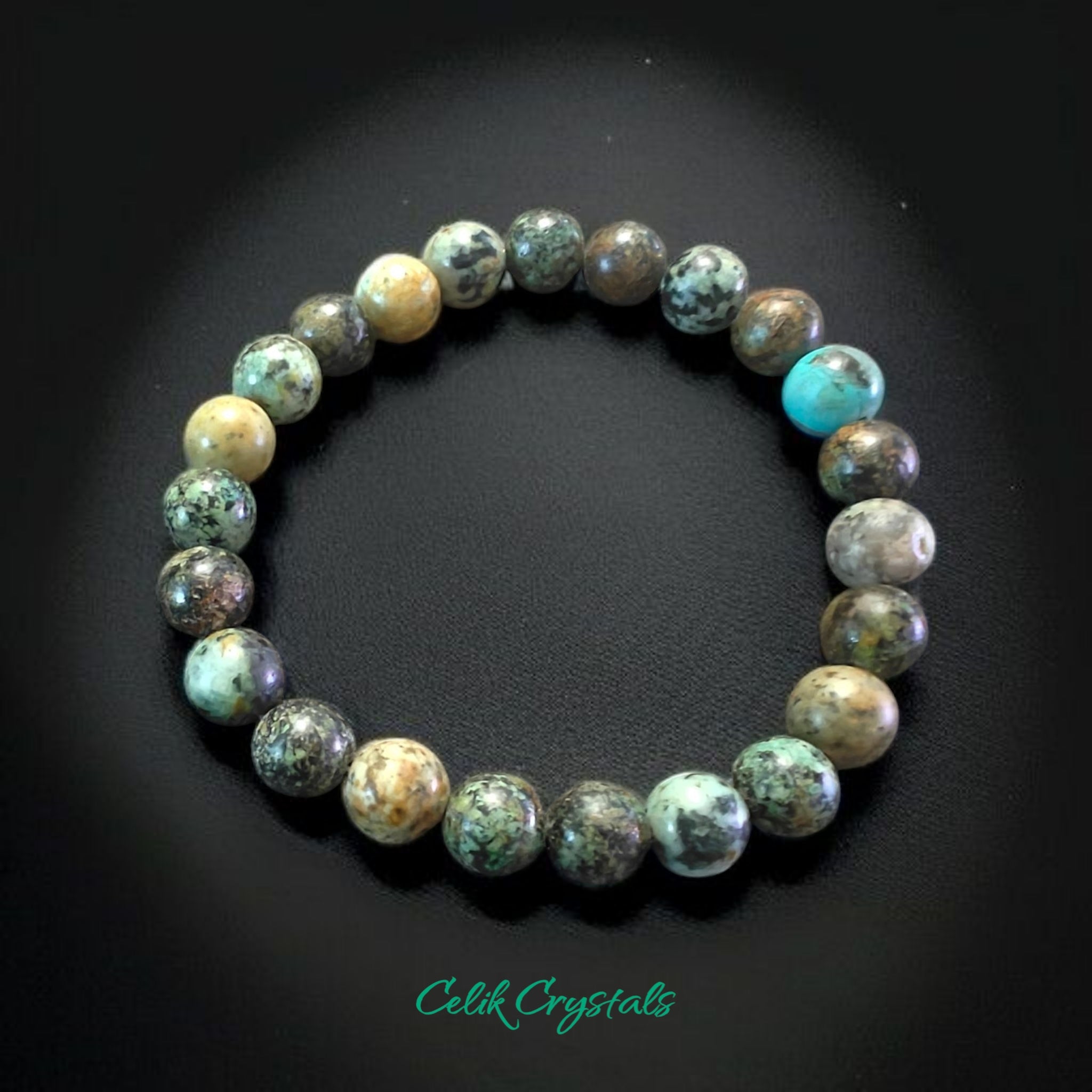 African Turquoise Bracelet 8mm Natural Stones Stretches Unisex Healing Bracelet Handmade 