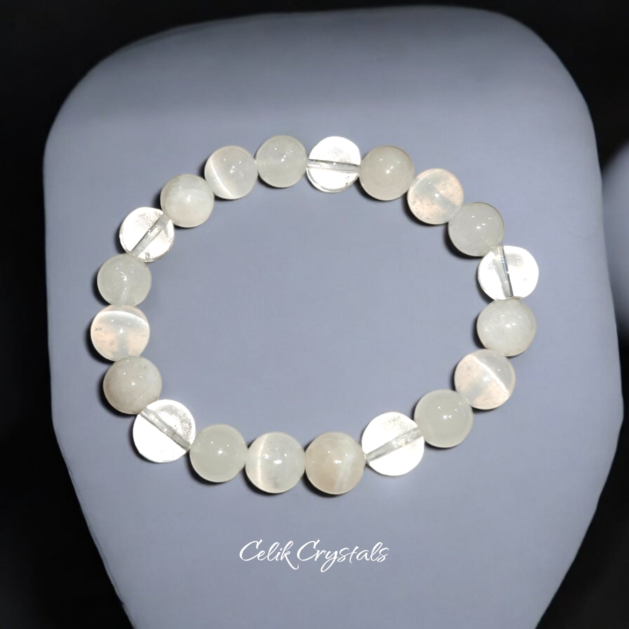 Selenite and White Quartz Bracelet Natural Stones 
