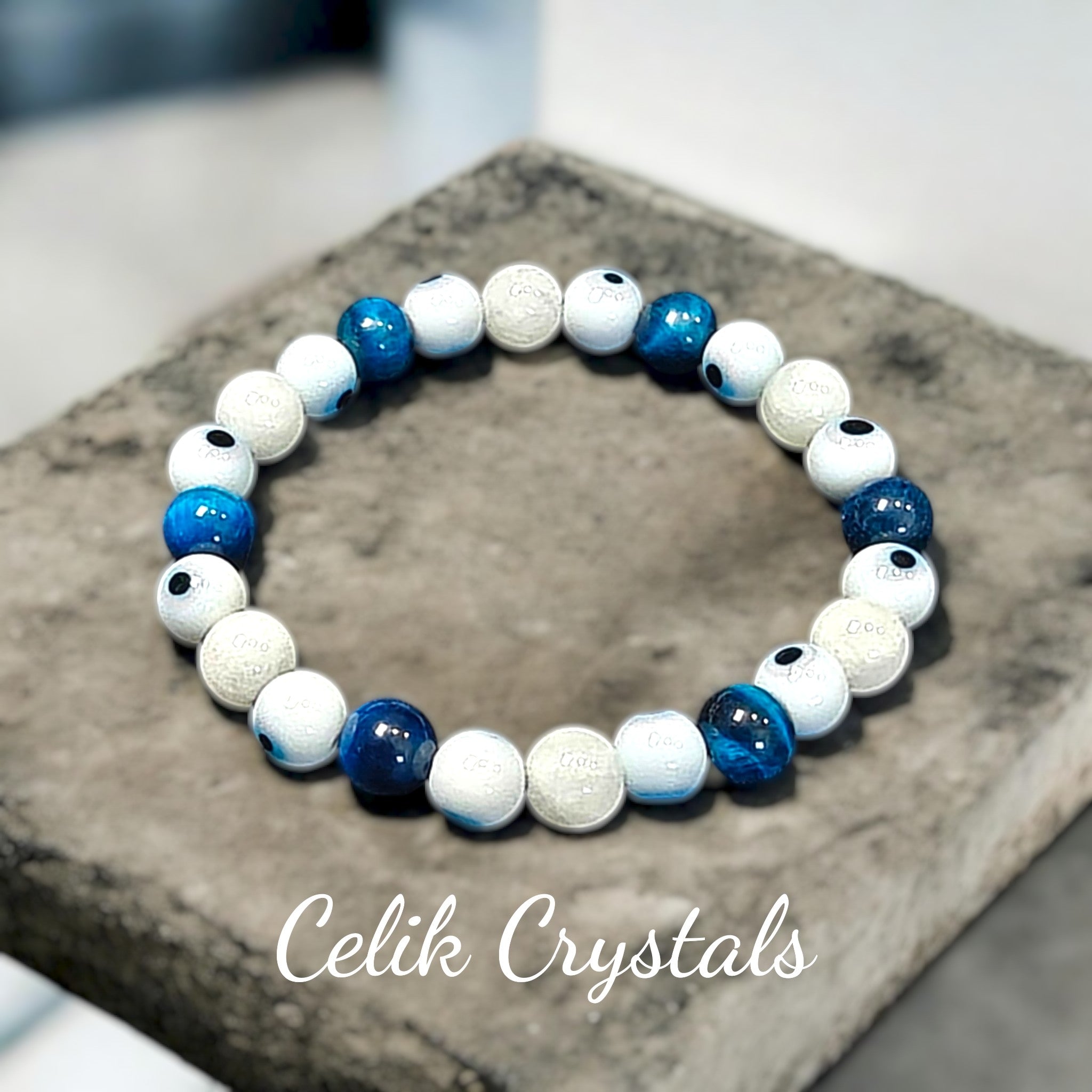 Evil Eye Bracelet - Moonstone Tiger Eye 8mm Unisex