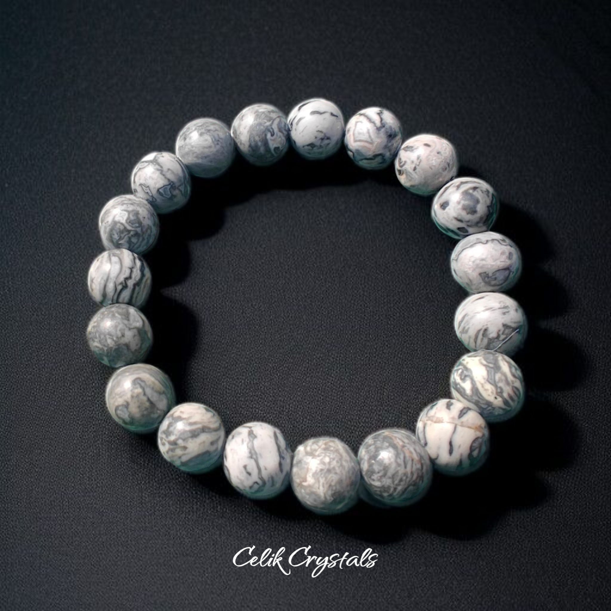 Map Jasper Bracelet Natural Stones Stretch Crystal Bracelet 