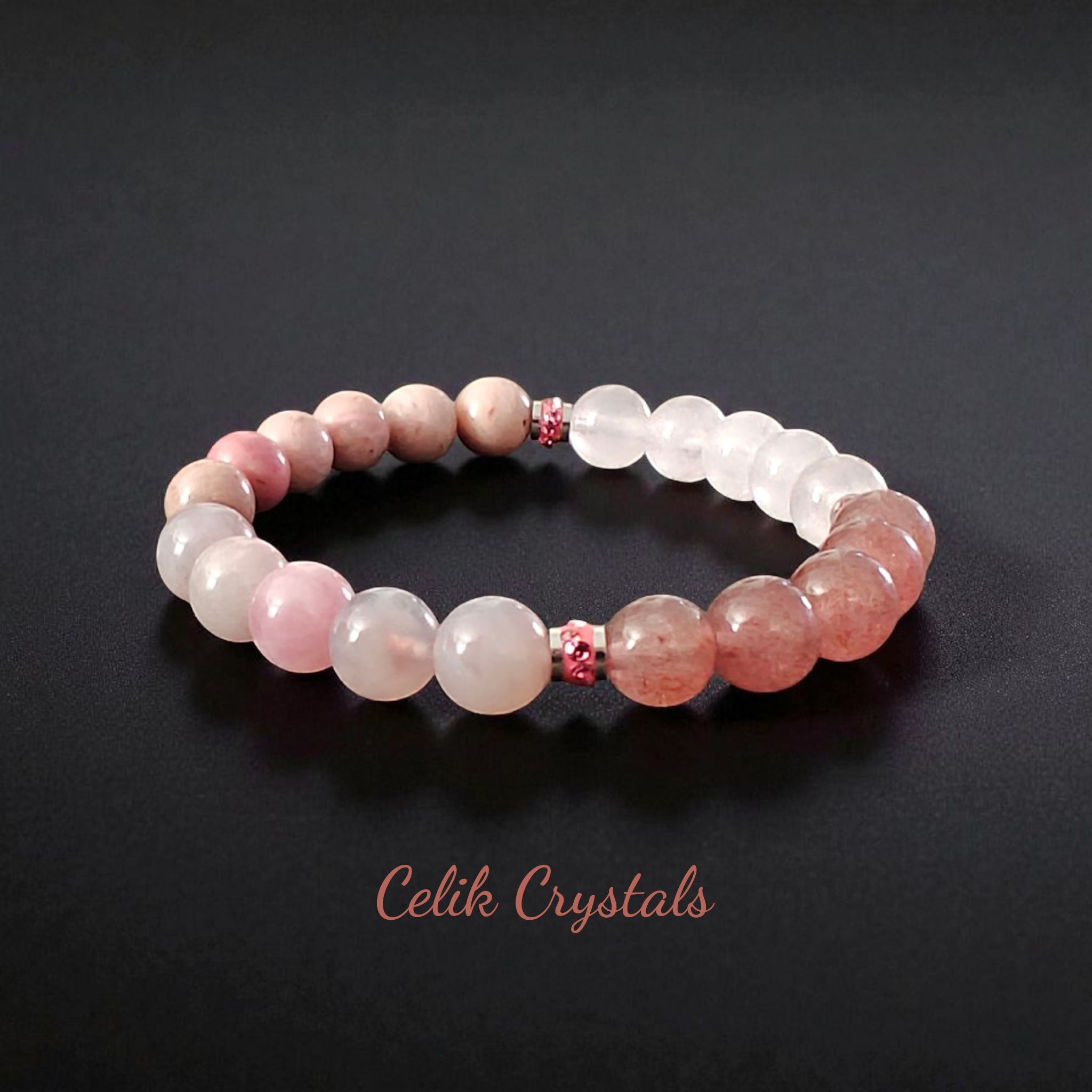 Lavender, Rose, Strawberry Quartz and Rhodonite Bracelet 8mm