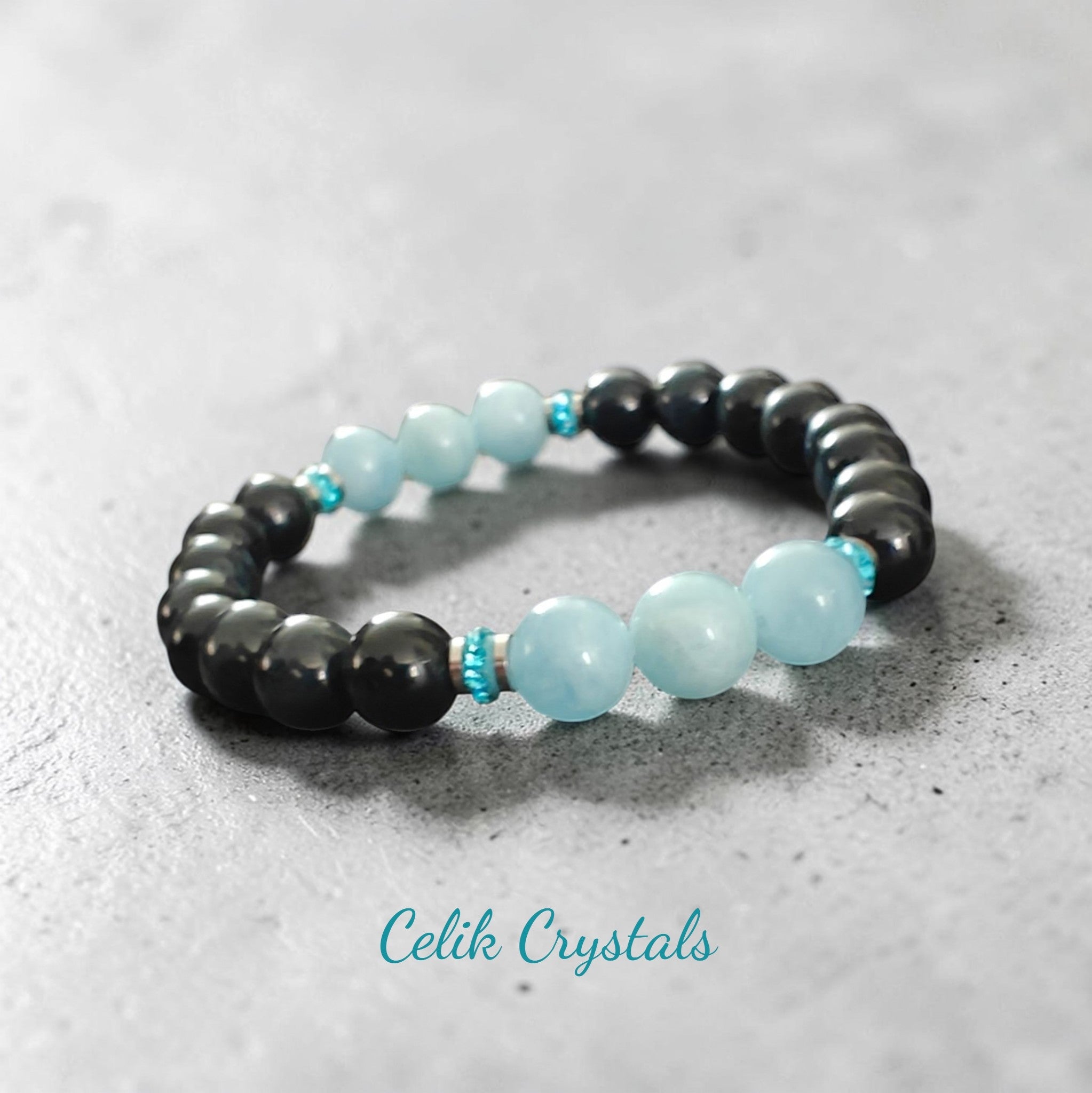 Aquamarine Blue Tiger Eye Bracelet Unisex 8mm