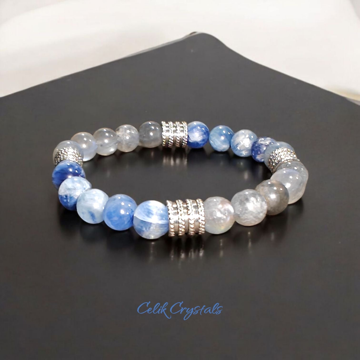 Kyanite and Labradorite Bracelet Natural Stones 8mm Stretches 
