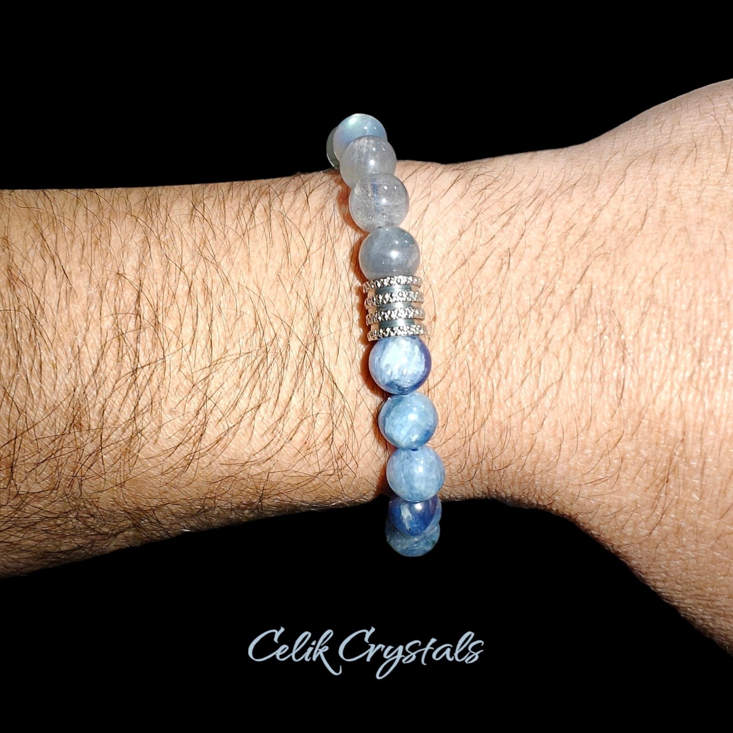 Kyanite and Labradorite Bracelet Natural Stones 8mm Stretches 