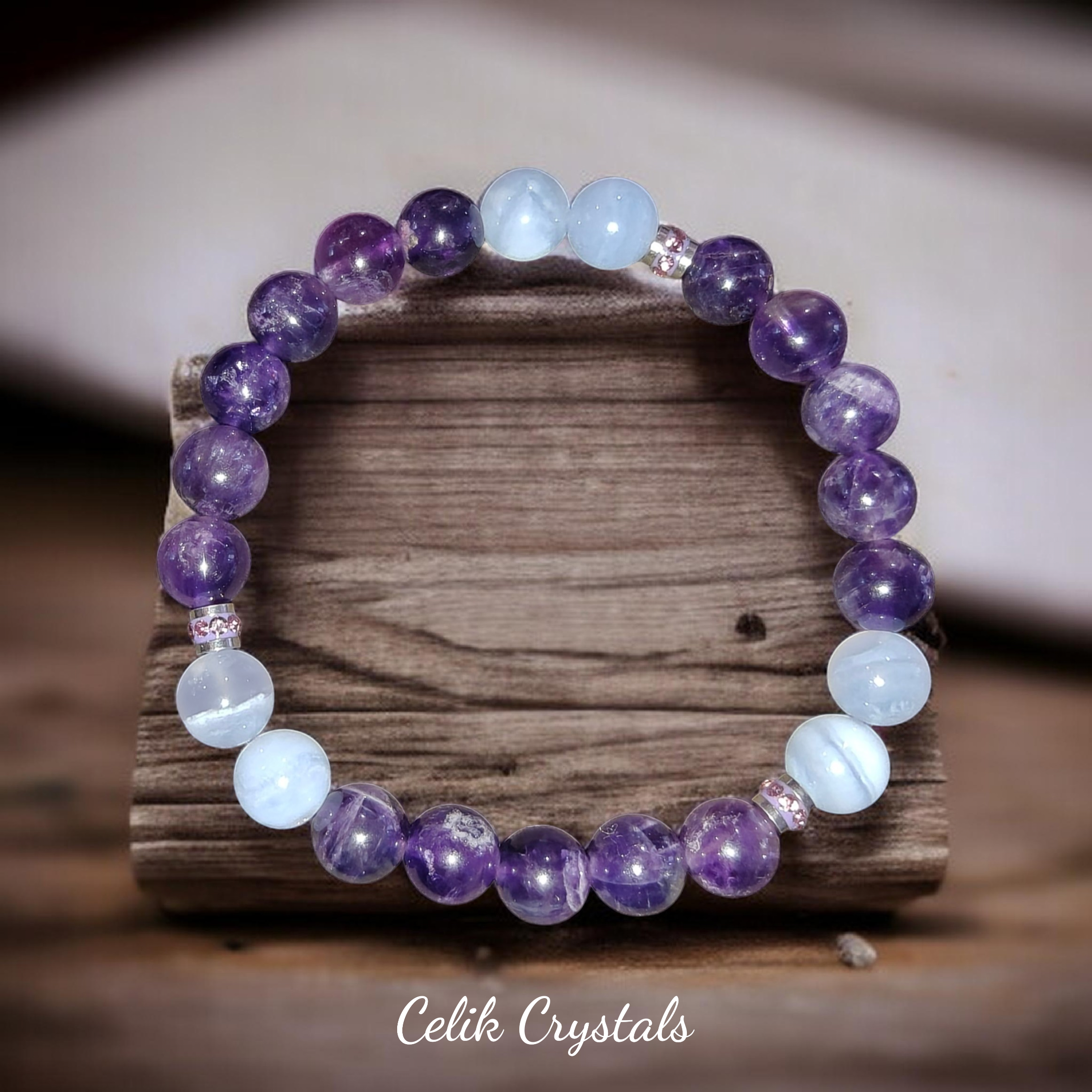 Blue Lace Agate and Amethyst Bracelet 8mm