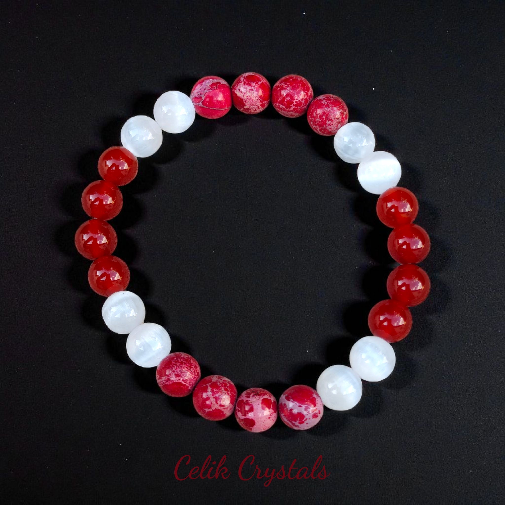 Carnelian, Red Imperial Jasper and Selenite Bracelet 8mm 