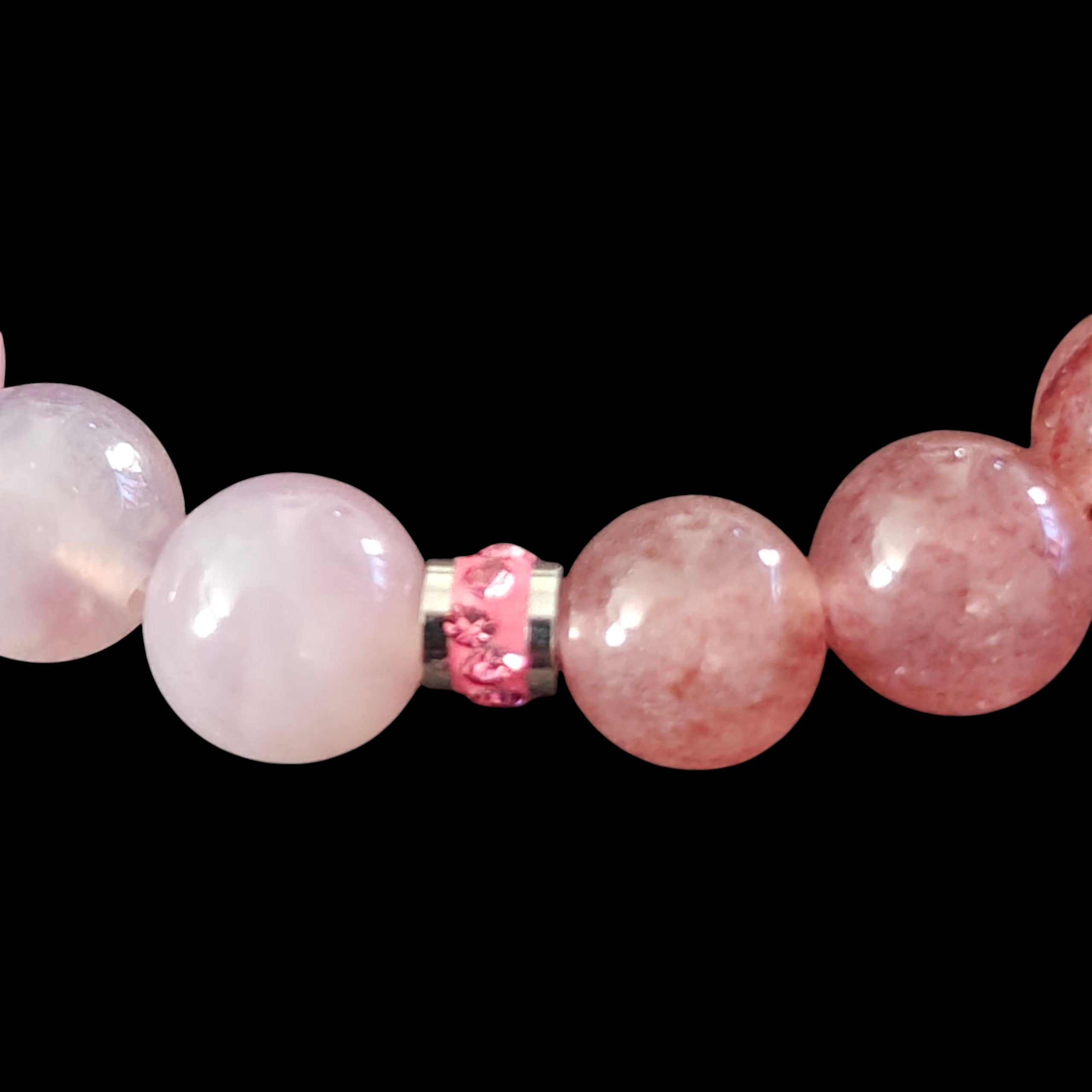 Lavender, Rose, Strawberry Quartz and Rhodonite Bracelet 8mm