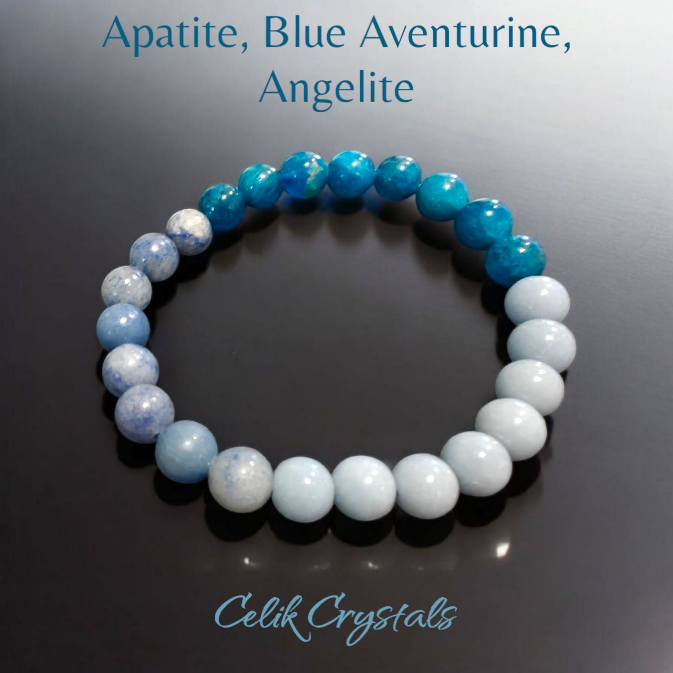 Angelite Apatite and Blue Aventurine Bracelet Natural Stones 8mm Stretches Unisex Healing Bracelet 